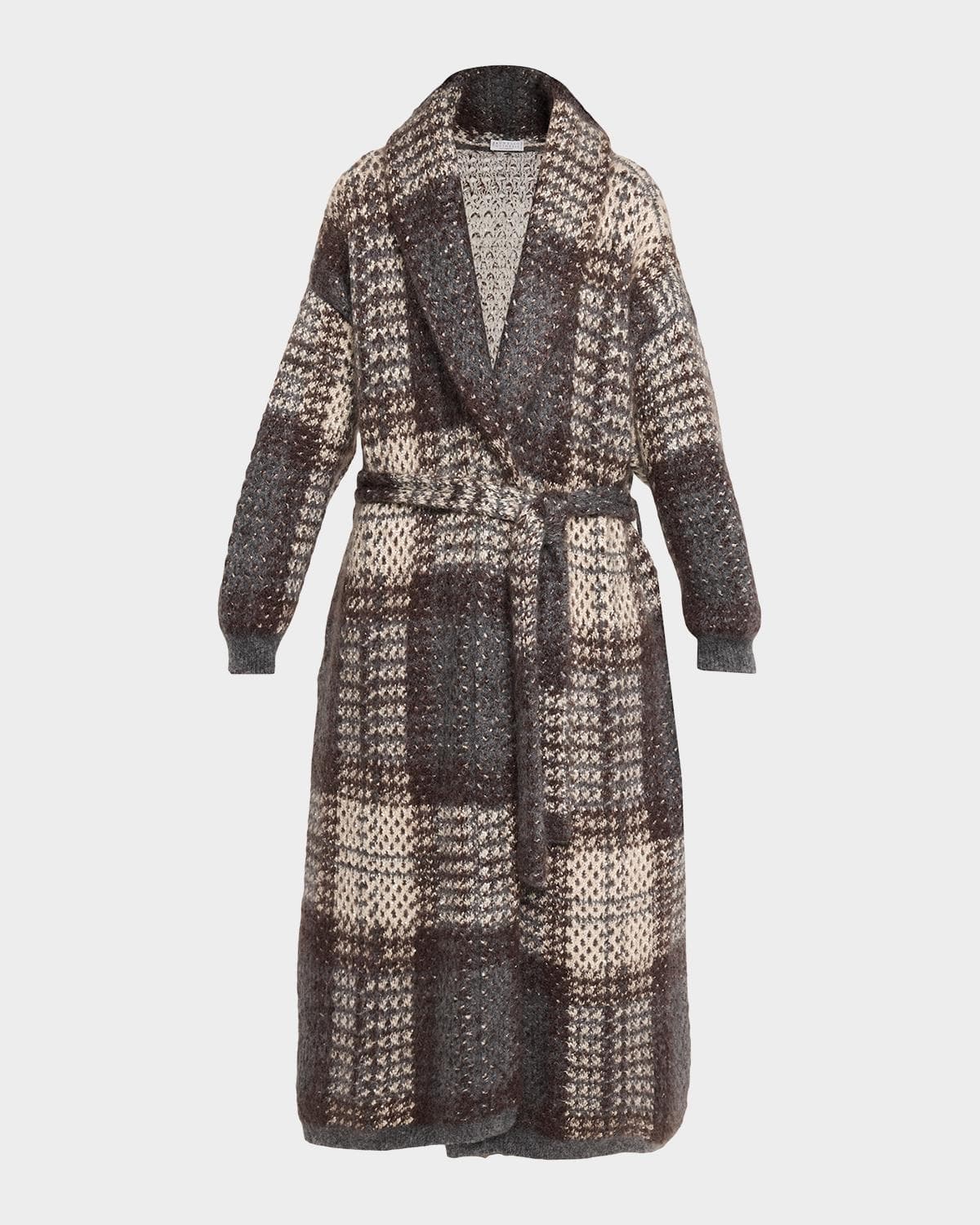 Brunello Cucinelli Tartan Double-Knit Long Coat