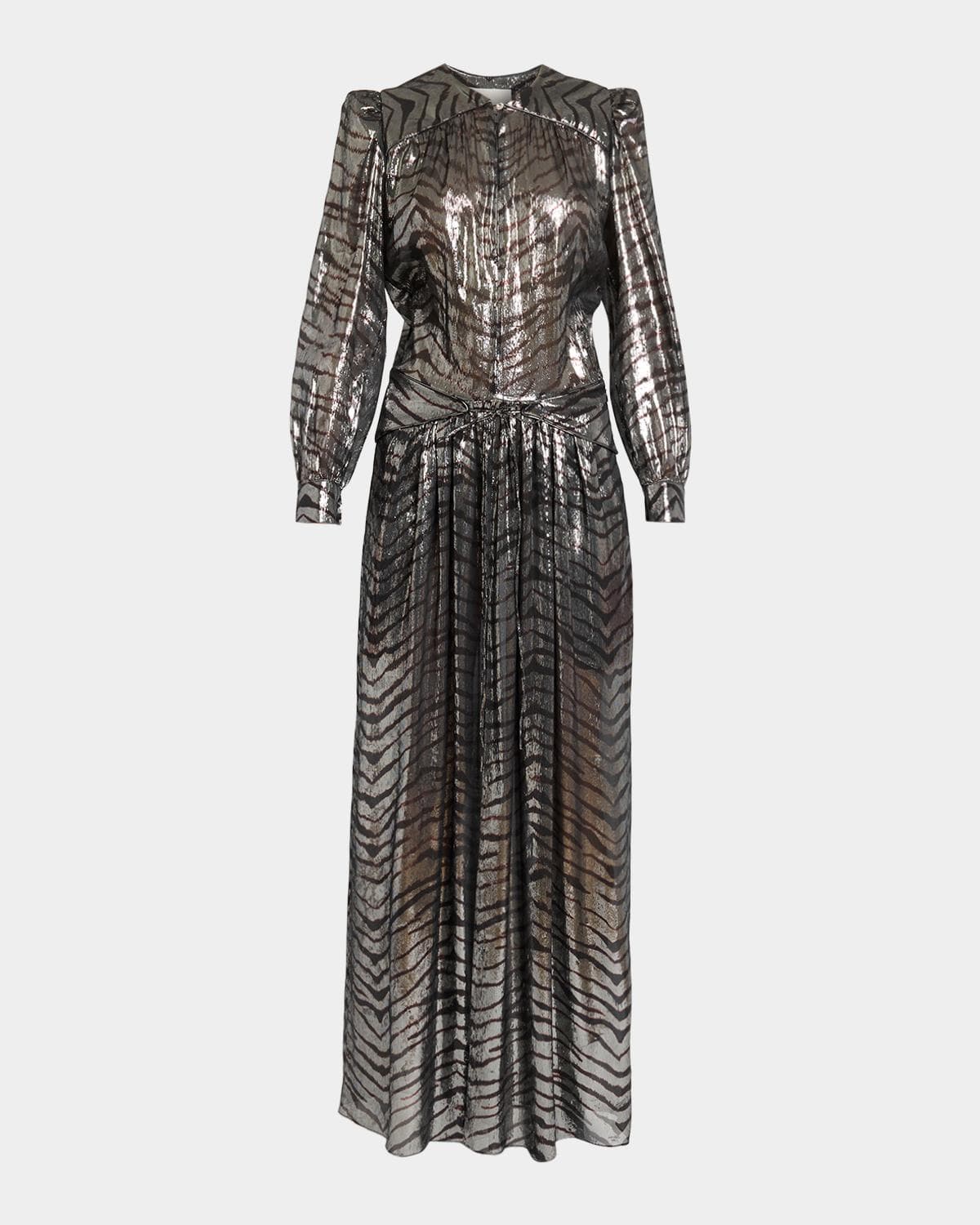 Isabel Marant Felby Metallic Tiger-Print Long-Sleeve Maxi Dress
