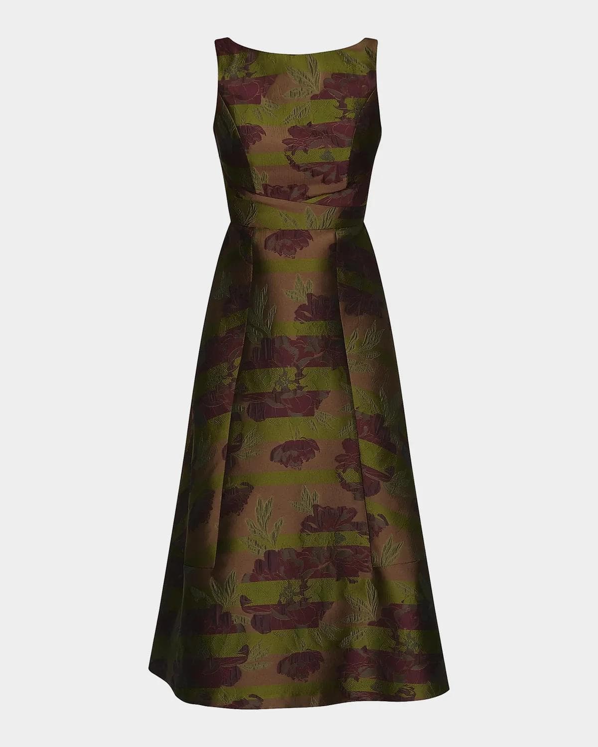 Kay Unger New York Camilla Floral Stripe Tea-Length Gown