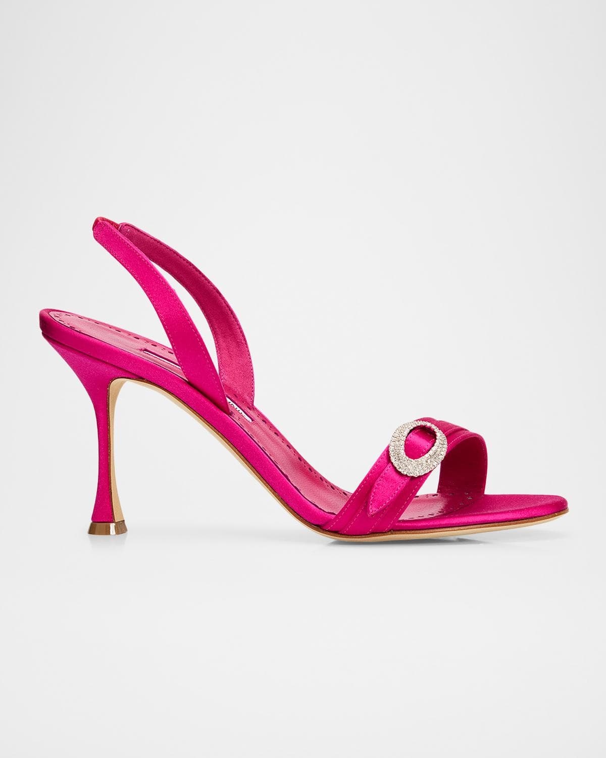 Manolo Blahnik 90mm Zutosan Satin Embellished Buckle Slingback Sandals