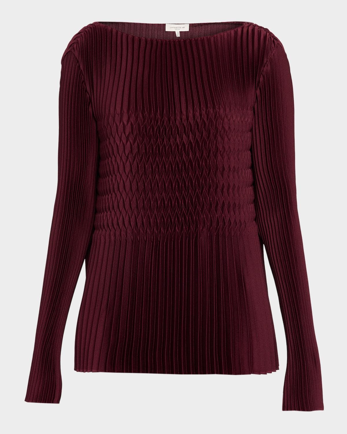Lafayette 148 New York Bateau-Neck Plisse Satin Blouse