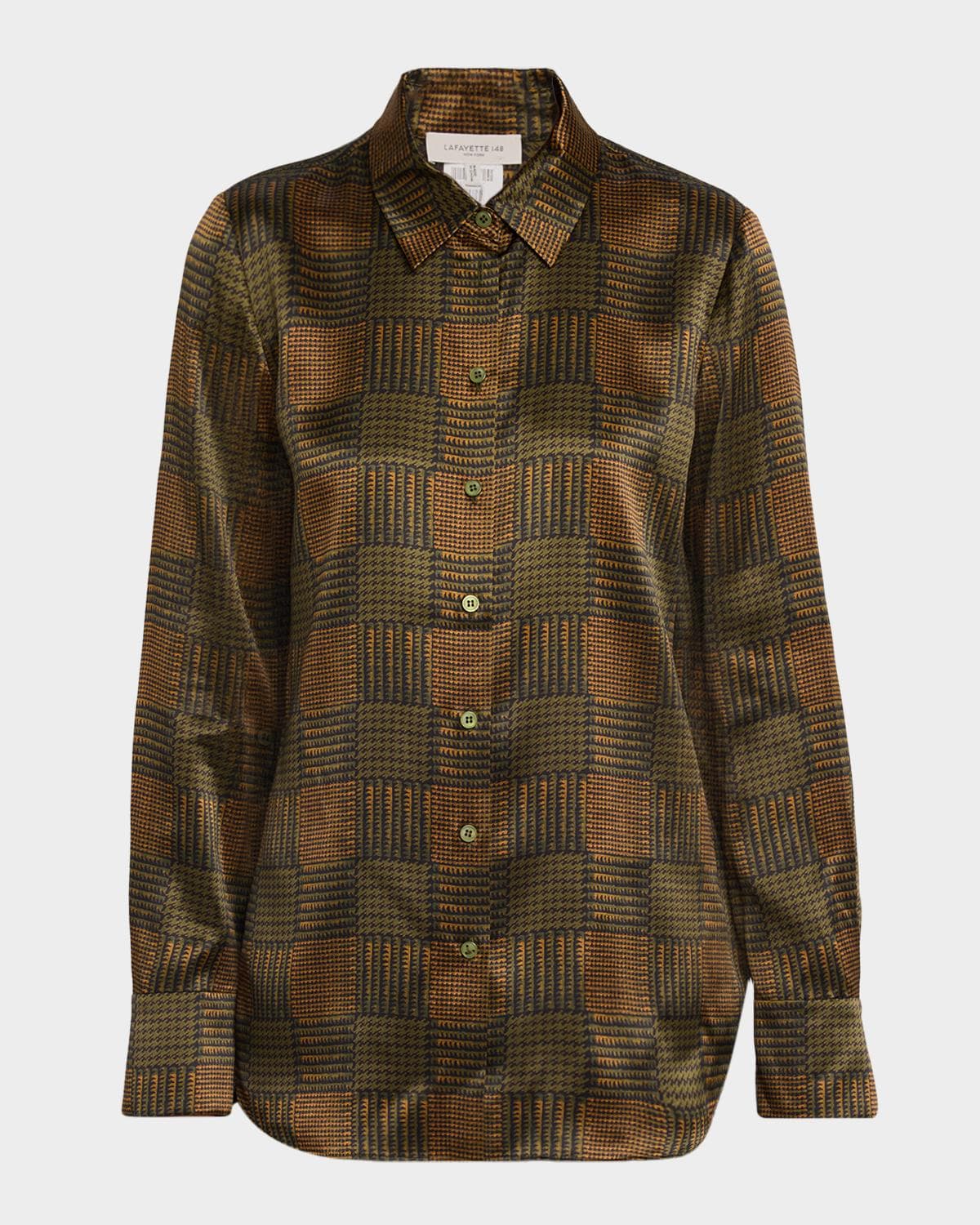 Lafayette 148 New York Scottie Glen Check-Print Silk Blouse