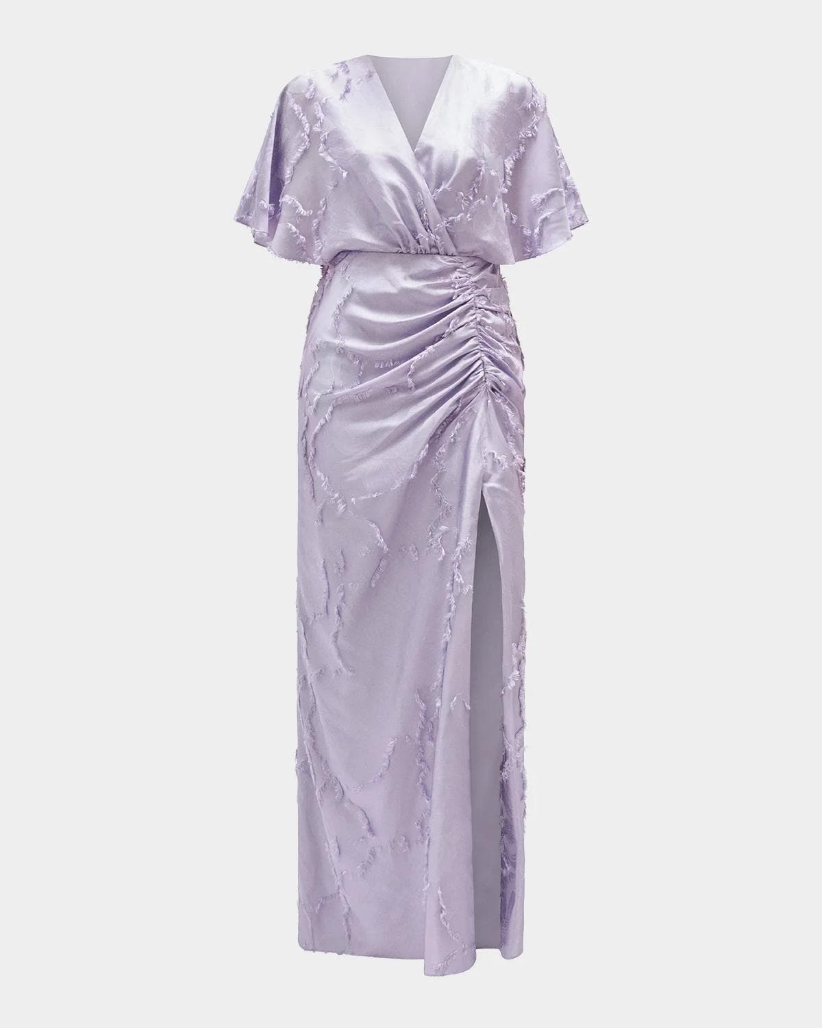 Amsale Textured Floral Jacquard Flutter-Sleeve Maxi Dress