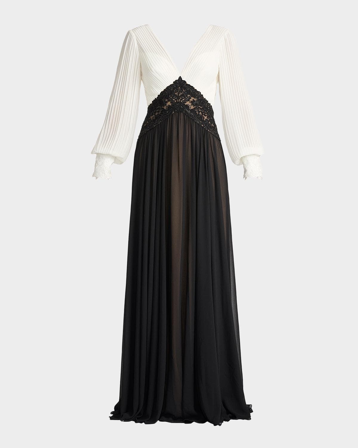 Tadashi Shoji Embroidered Two-Tone Georgette Gown