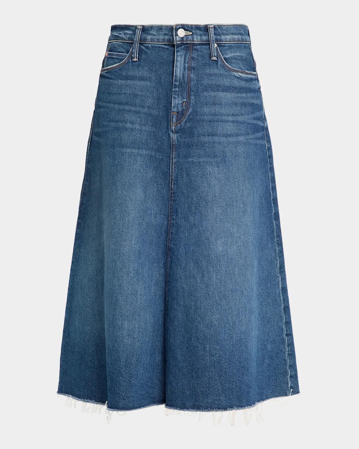 MOTHER The Circle Frayed Denim Midi Skirt