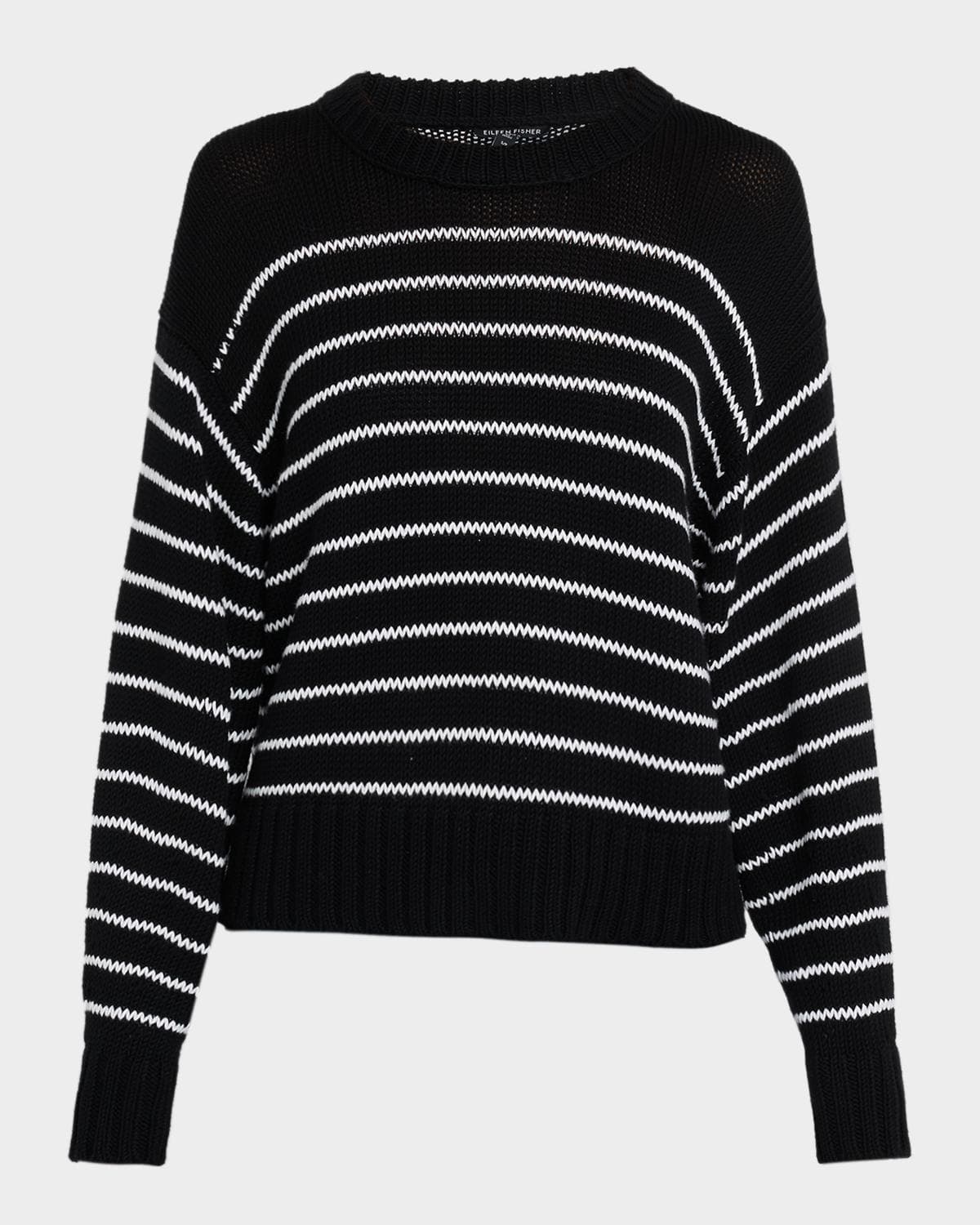 Eileen Fisher Striped Crewneck Organic Cotton Knit Sweater