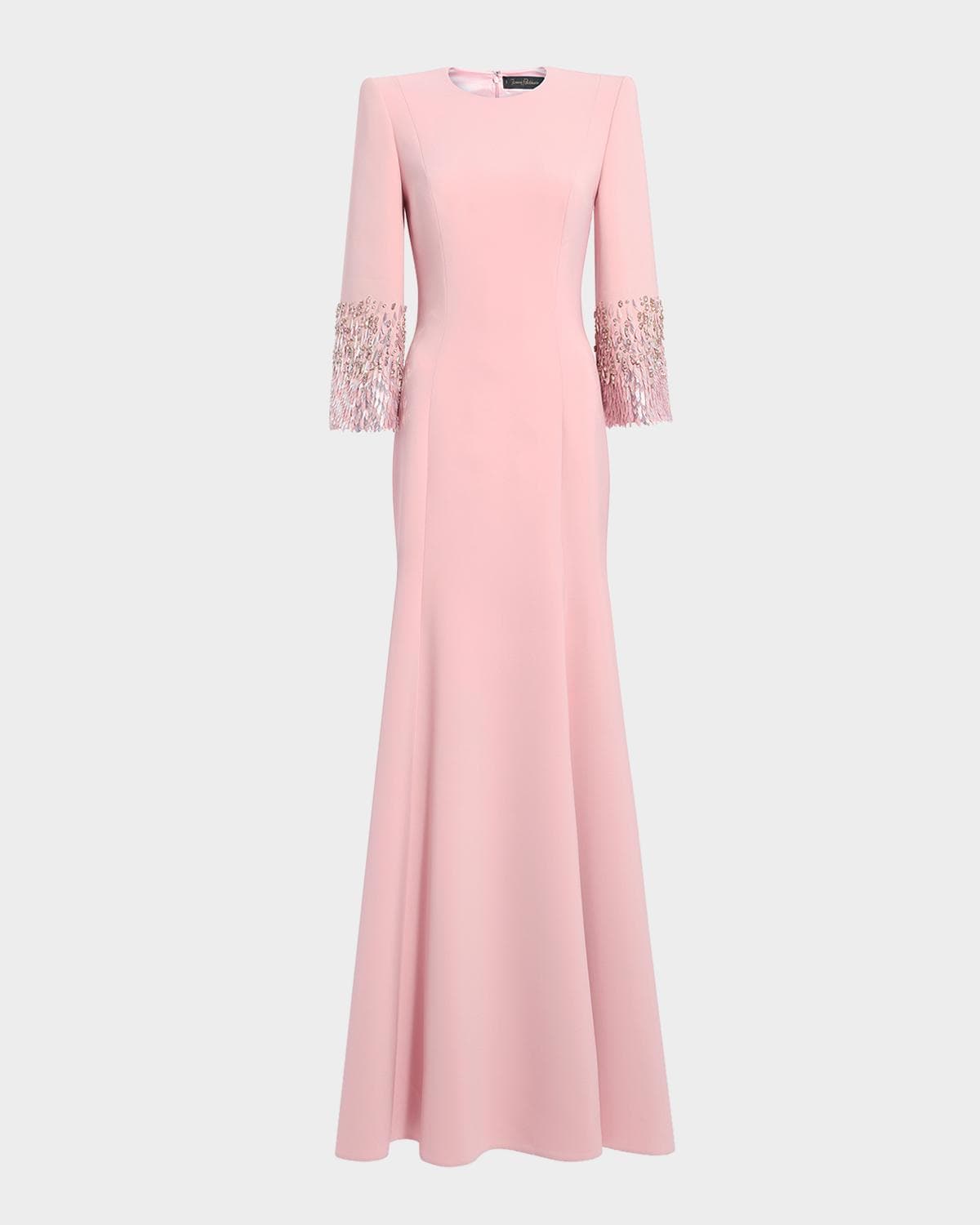 Jenny Packham Anita Embellished 3/4-Sleeve Trumpet Gown