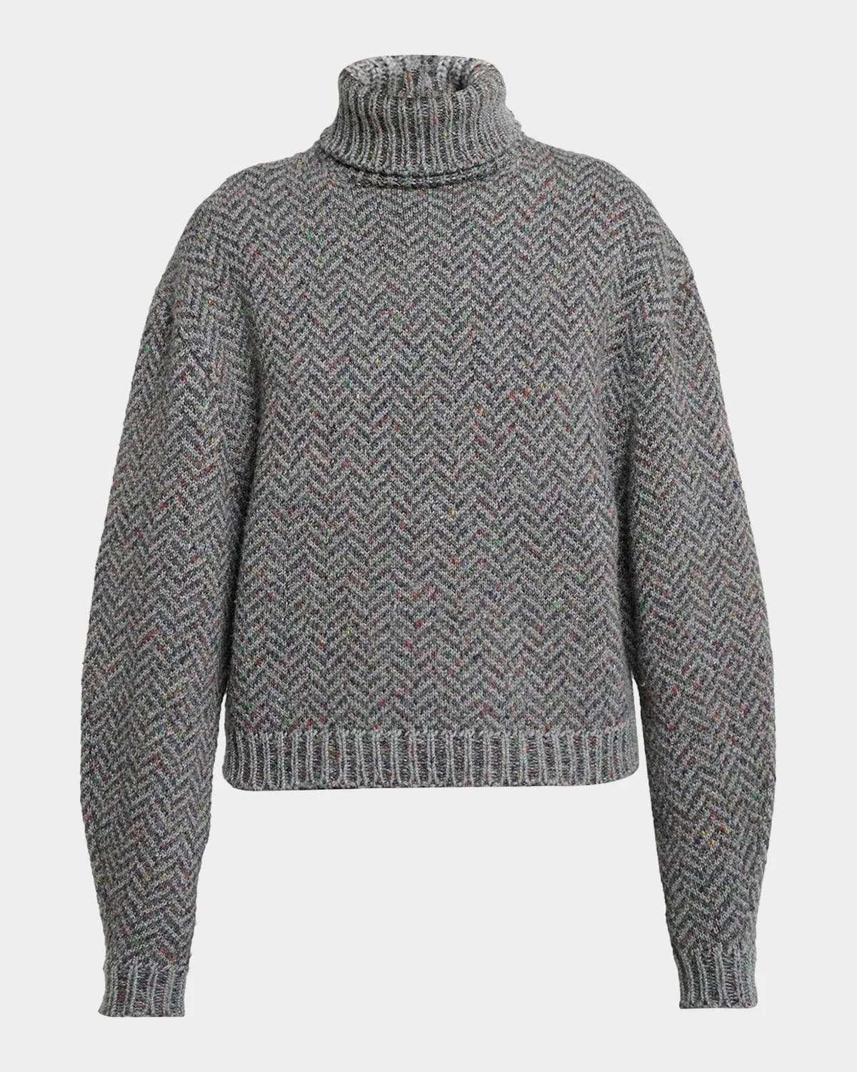 Gabriela Hearst Courtney Cashmere Herringbone Turtleneck Sweater
