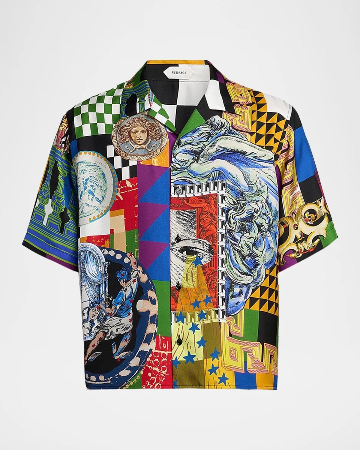 Versace Medusa Collage Silk Twill Camp Shirt