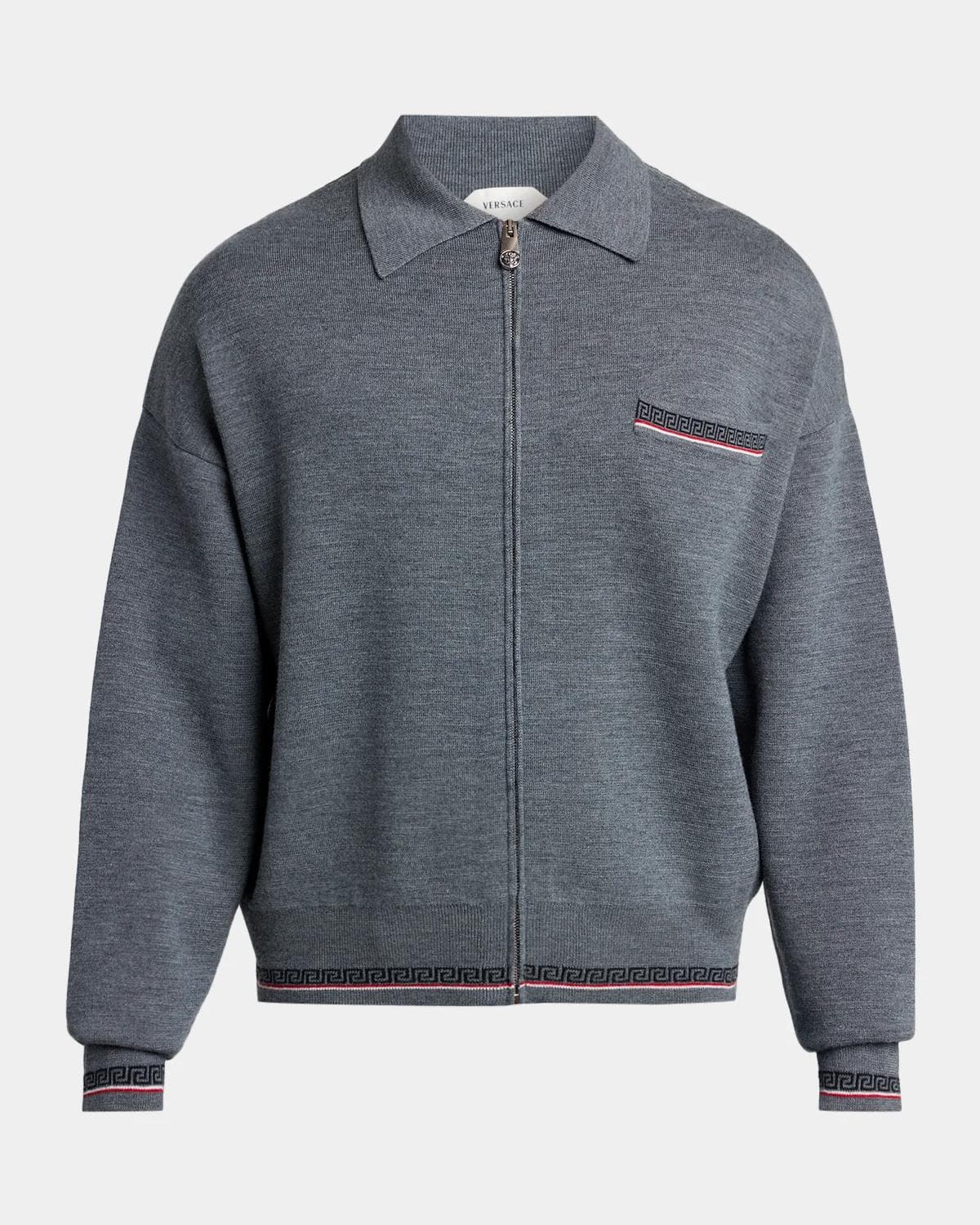 Versace Men's Virgin Wool Knit Zip-Up Sweater