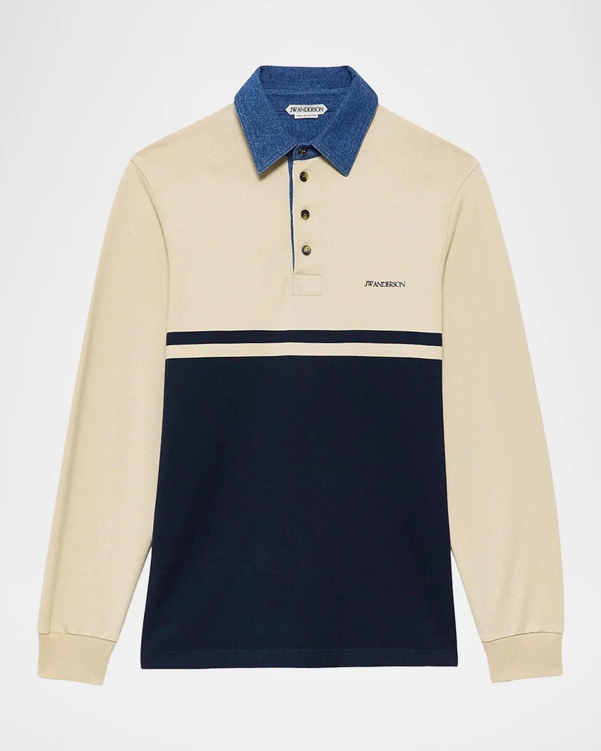 JW Anderson Contrast-Collar Long-Sleeve Polo Shirt