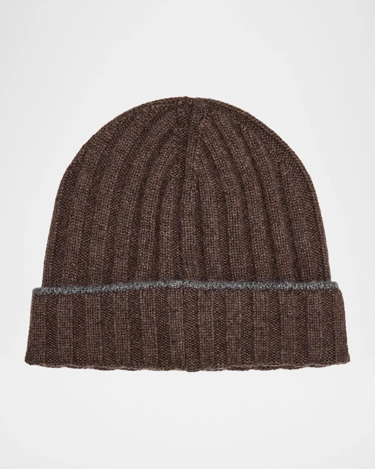 Brunello Cucinelli Men's Tipped Cashmere Rib-Knit Beanie Hat