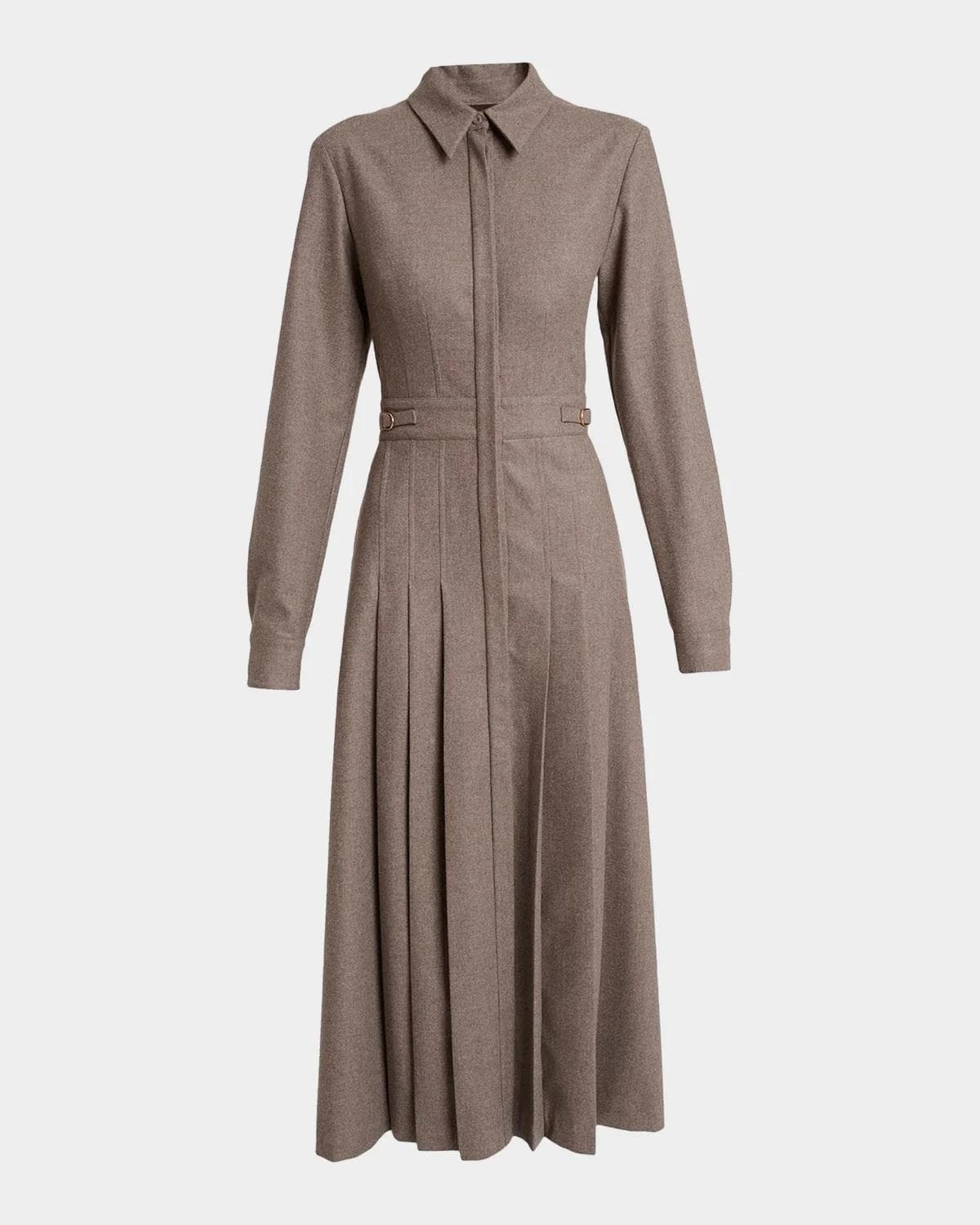 Gabriela Hearst Ethel Cashmere Flannel Long-Sleeve Midi Shirtdress