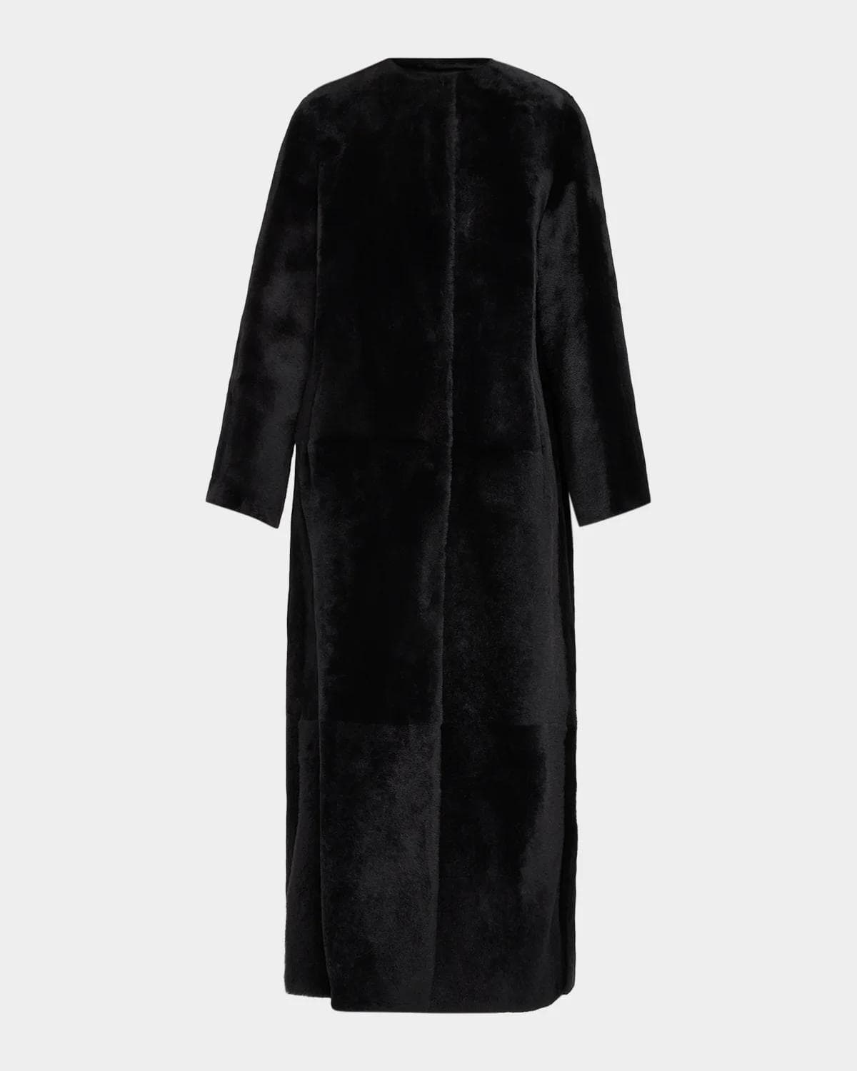 Yves Salomon Manteau Lamb Shearling Collarless Long Coat