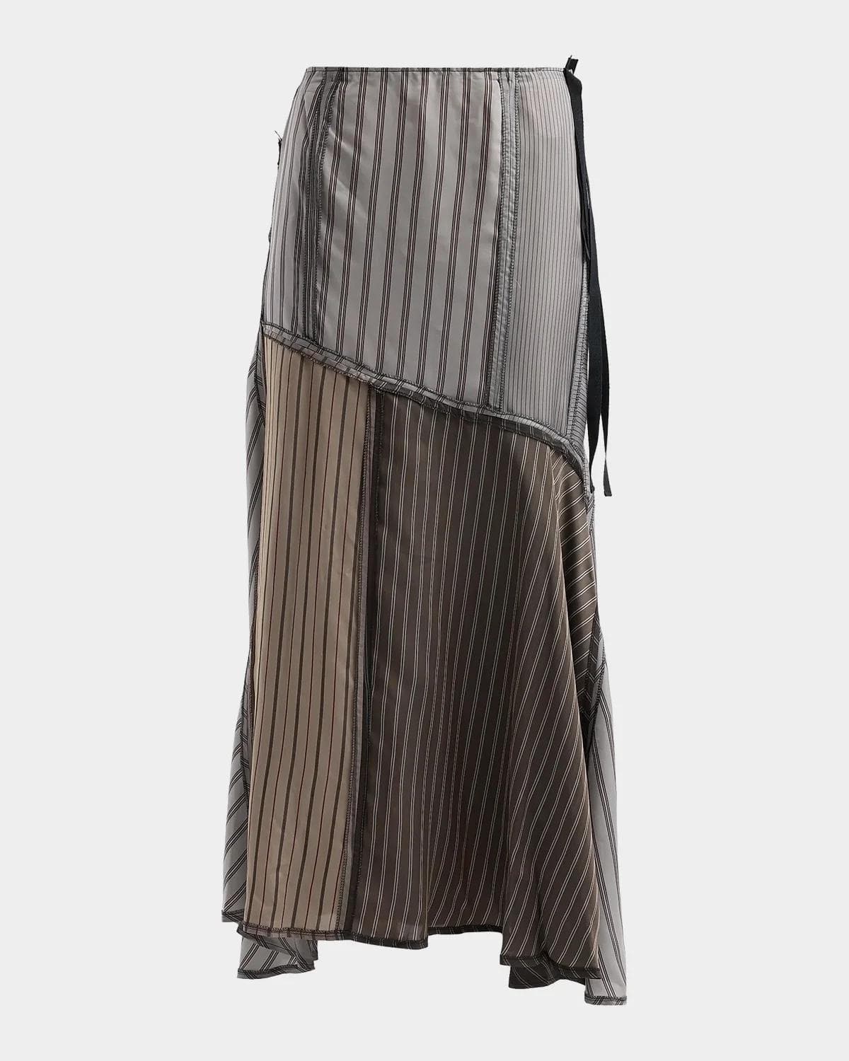 MM6 Maison Margiela Striped Patchwork Cupro Midi Skirt