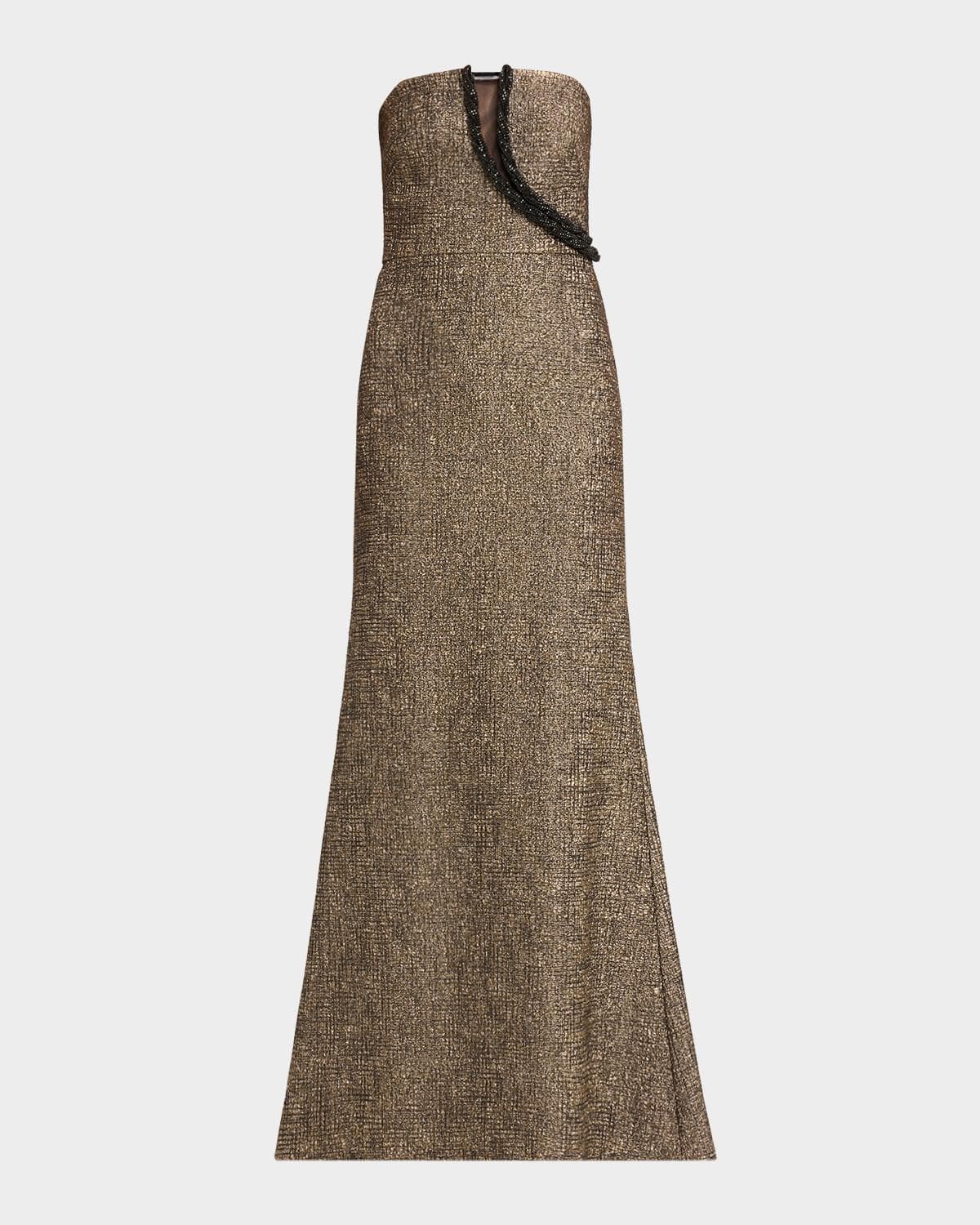 Aidan Mattox Strapless Bead-Trim Stretch Jacquard Gown