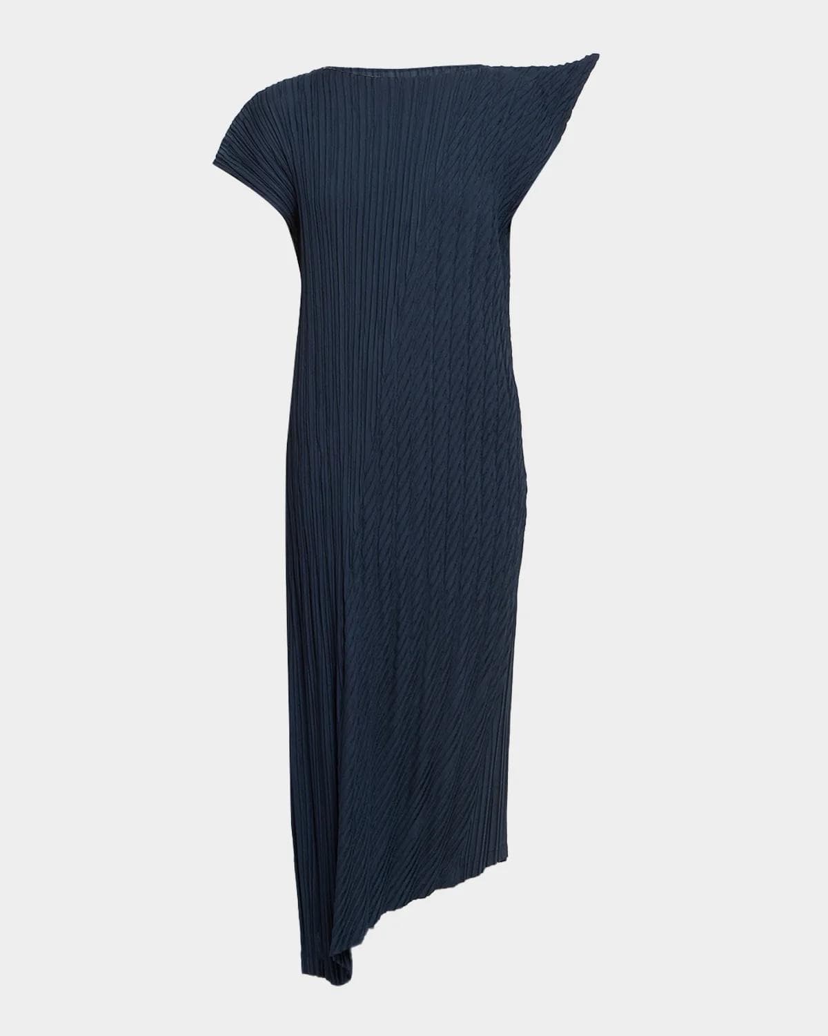 Issey Miyake Unfurling Pleats Cap-Sleeve Asymmetric Midi Dress