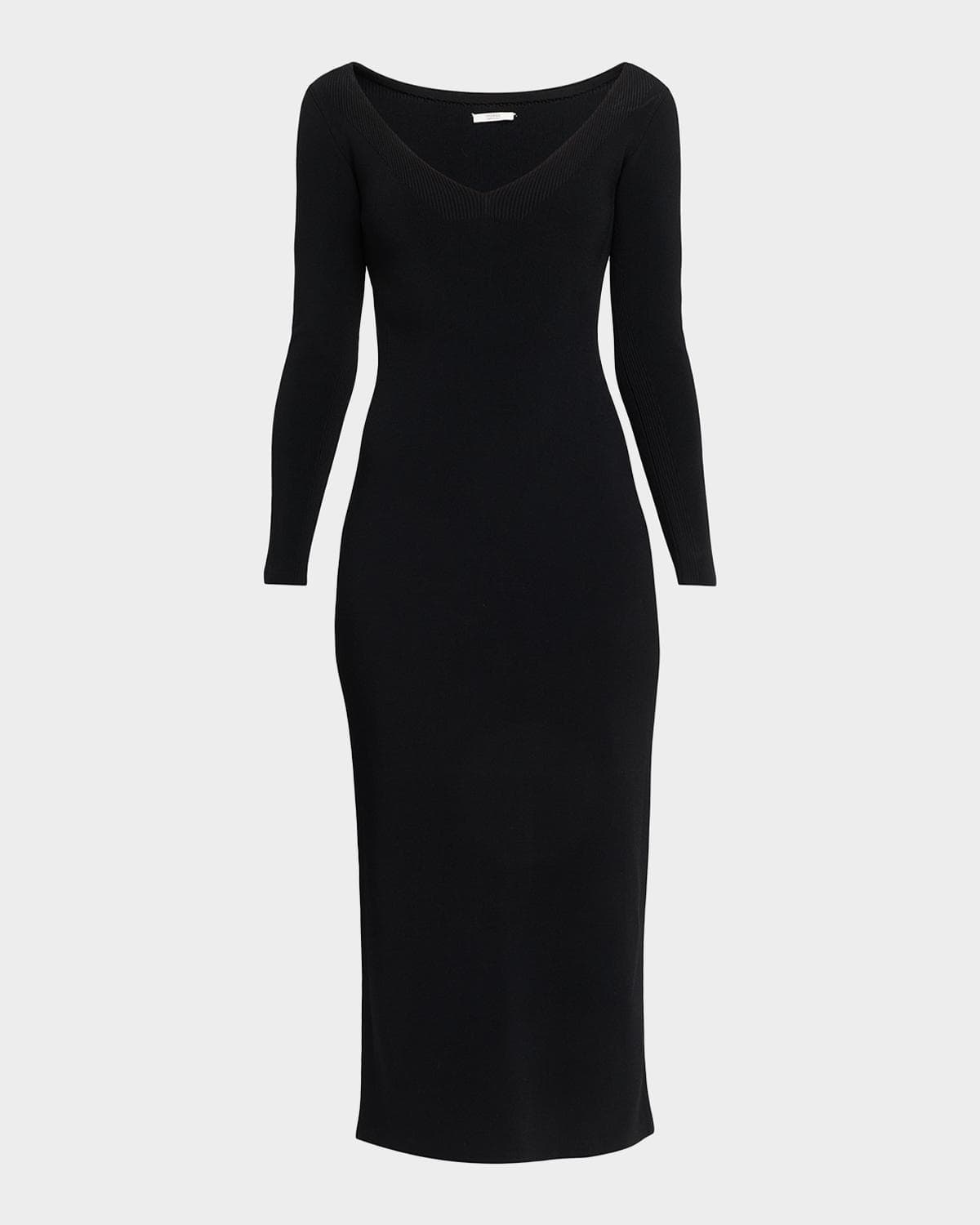 FForme Lottie Wide V-Neck Ribbed Long-Sleeve Midi Dress