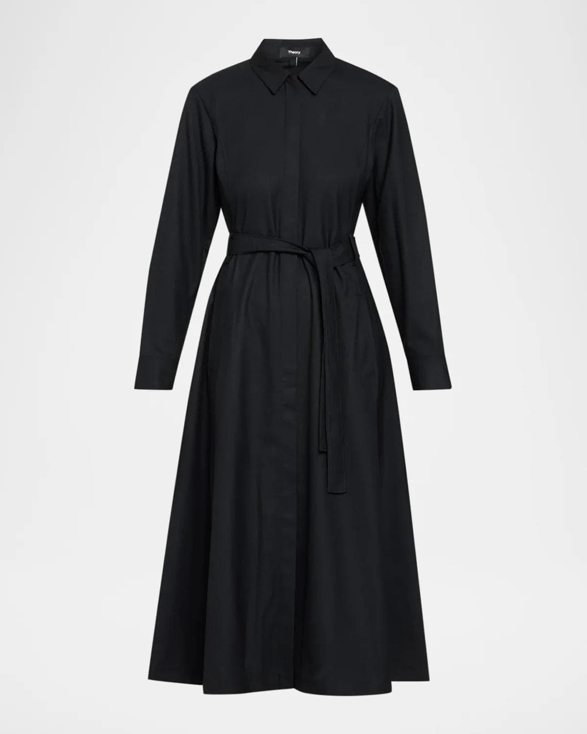 Theory Long-Sleeve Belted Midi Shirtdress