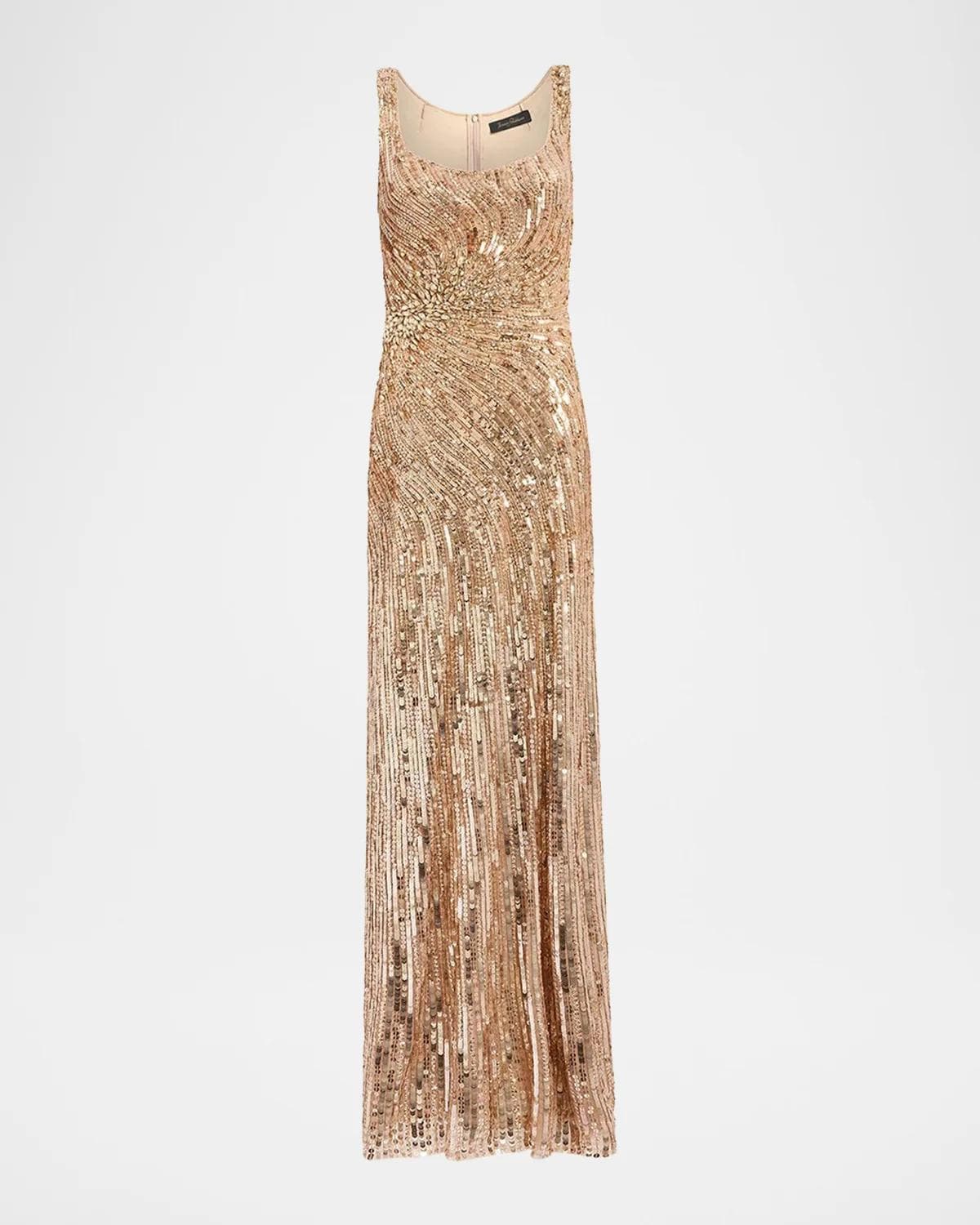 Jenny Packham Solaris Sequined Sleeveless Column Gown