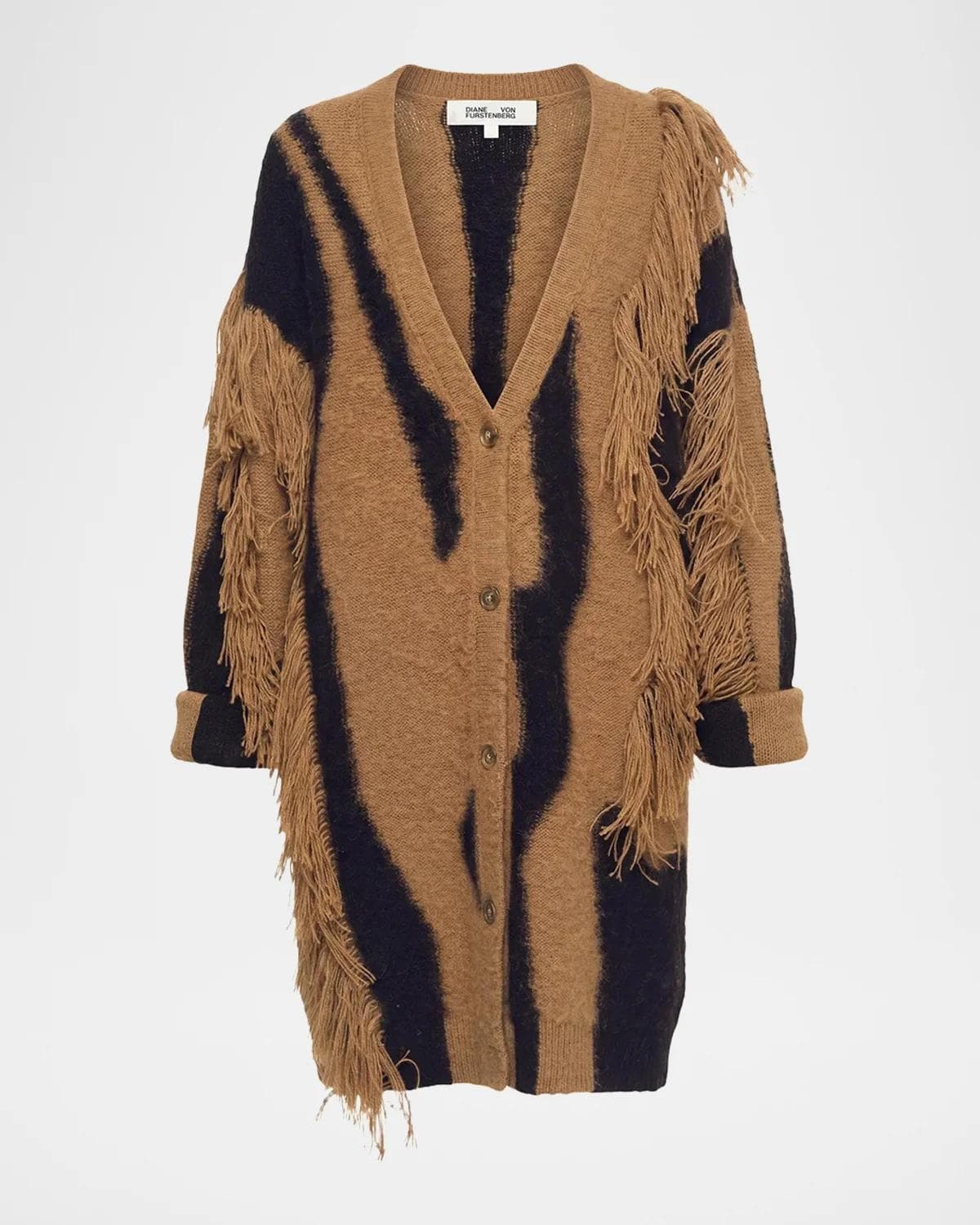 Diane von Furstenberg Leone Fringed Abstract Intarsia Cardigan