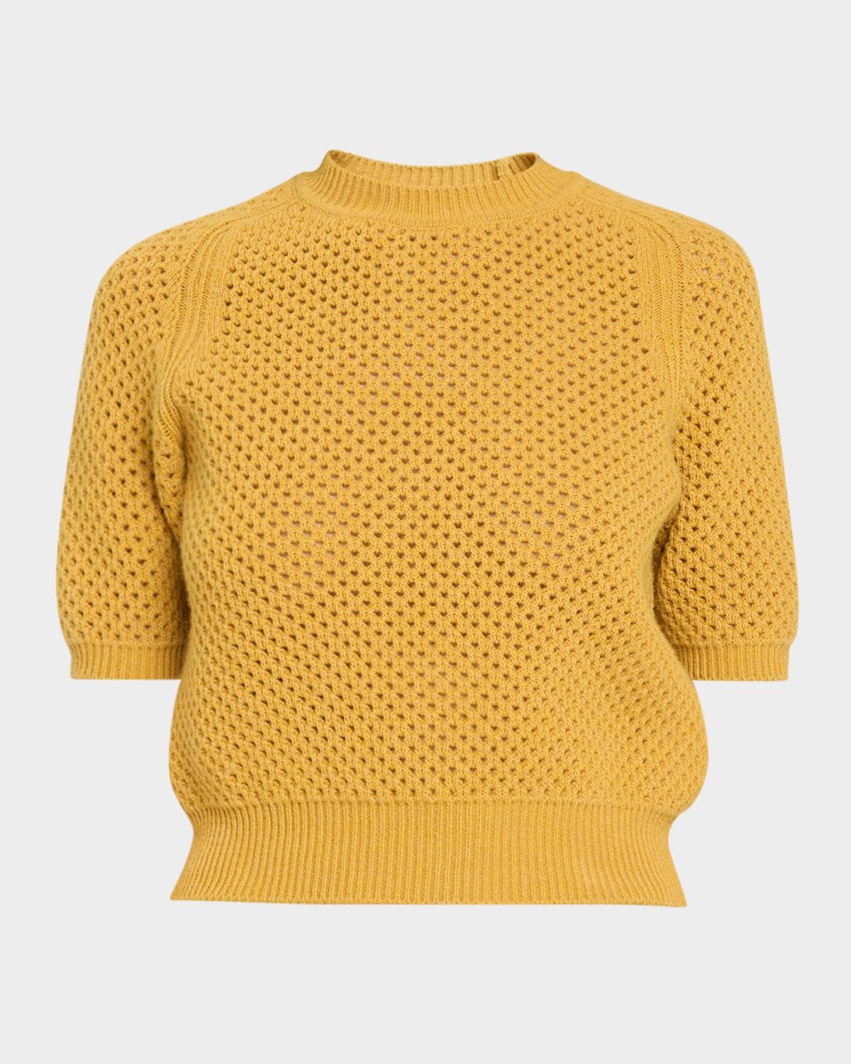 Ulla Johnson Imara Open-Knit Short-Sleeve Merino Wool Sweater