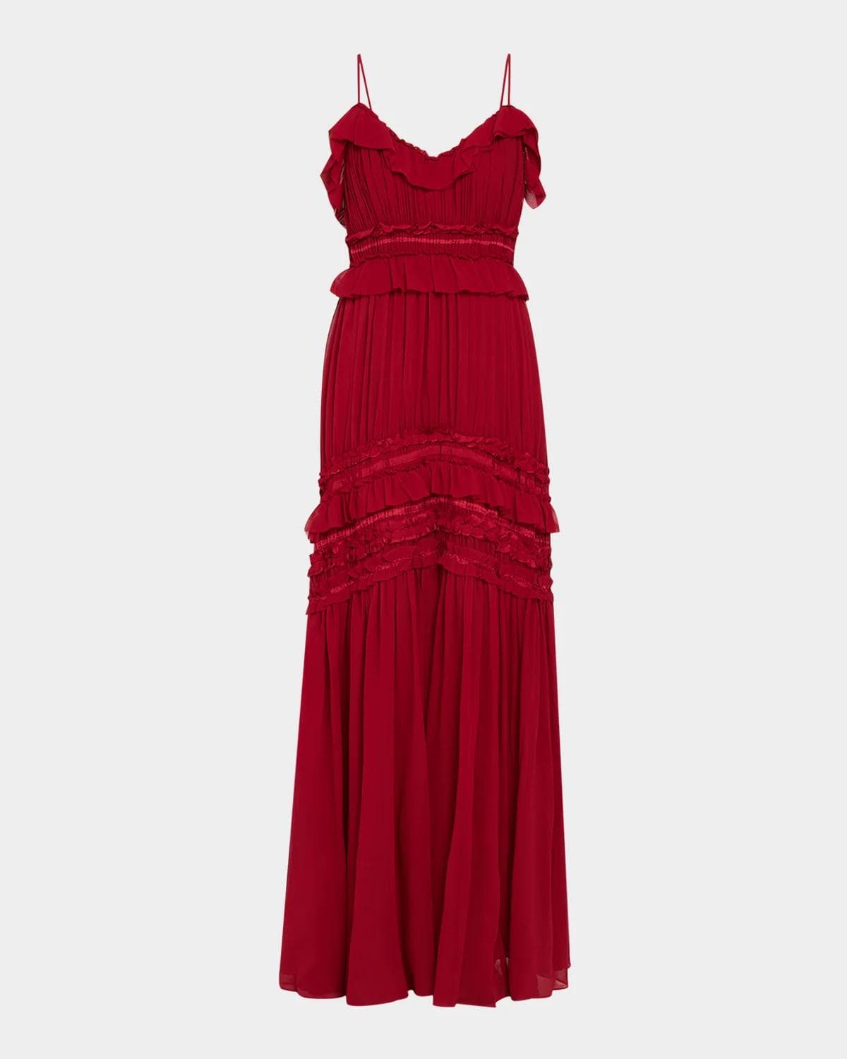 Ulla Johnson Dorothea Ribbon-Trim Ruffle Silk Gown