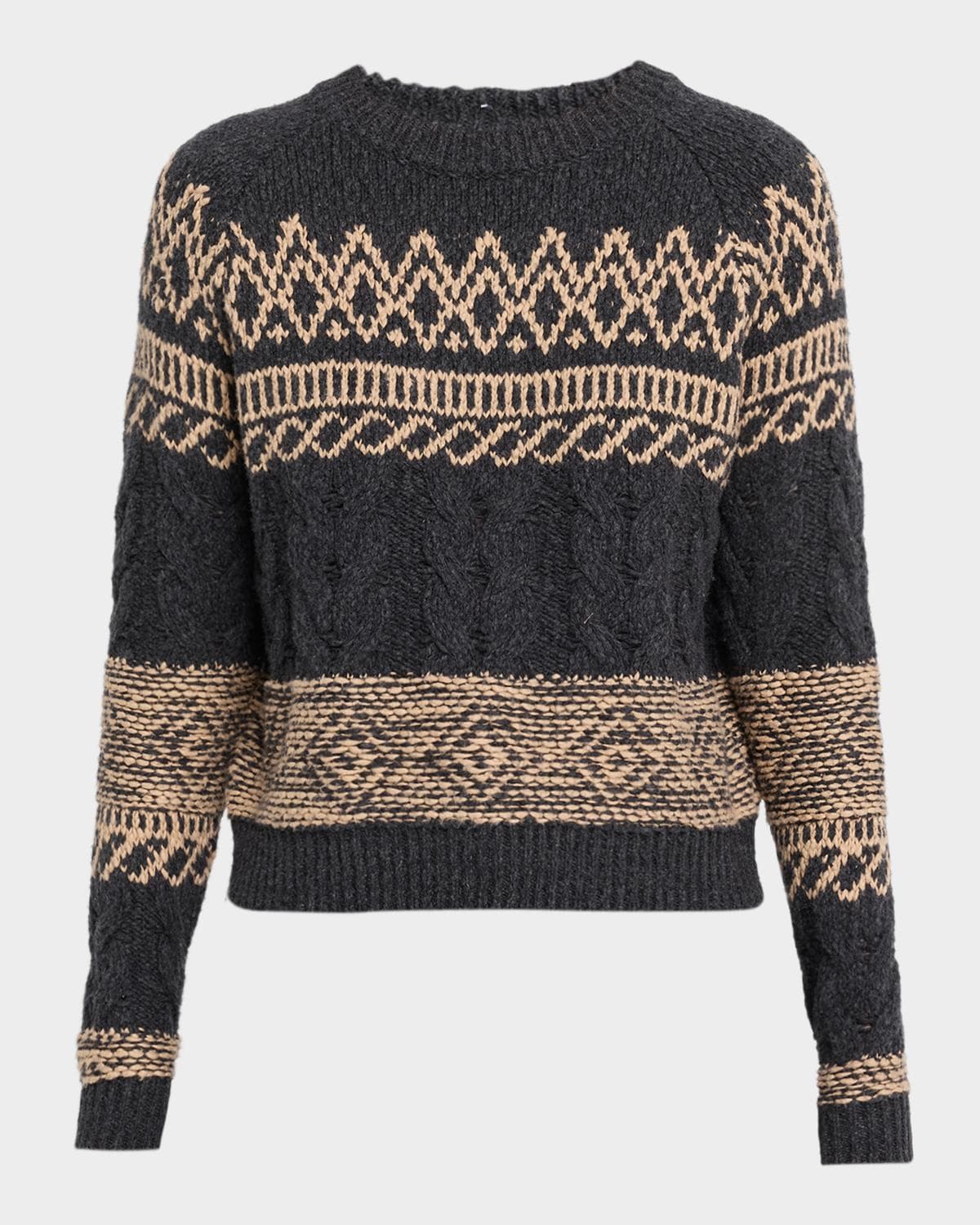Autumn Cashmere Cable-Knit Fair Isle Cotton Sweater