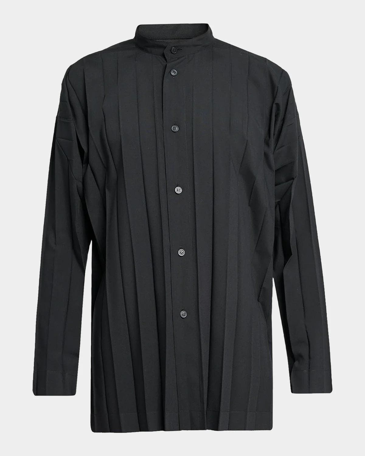 Homme Plissé Issey Miyake Men's Edge Pleated Band-Collar Shirt