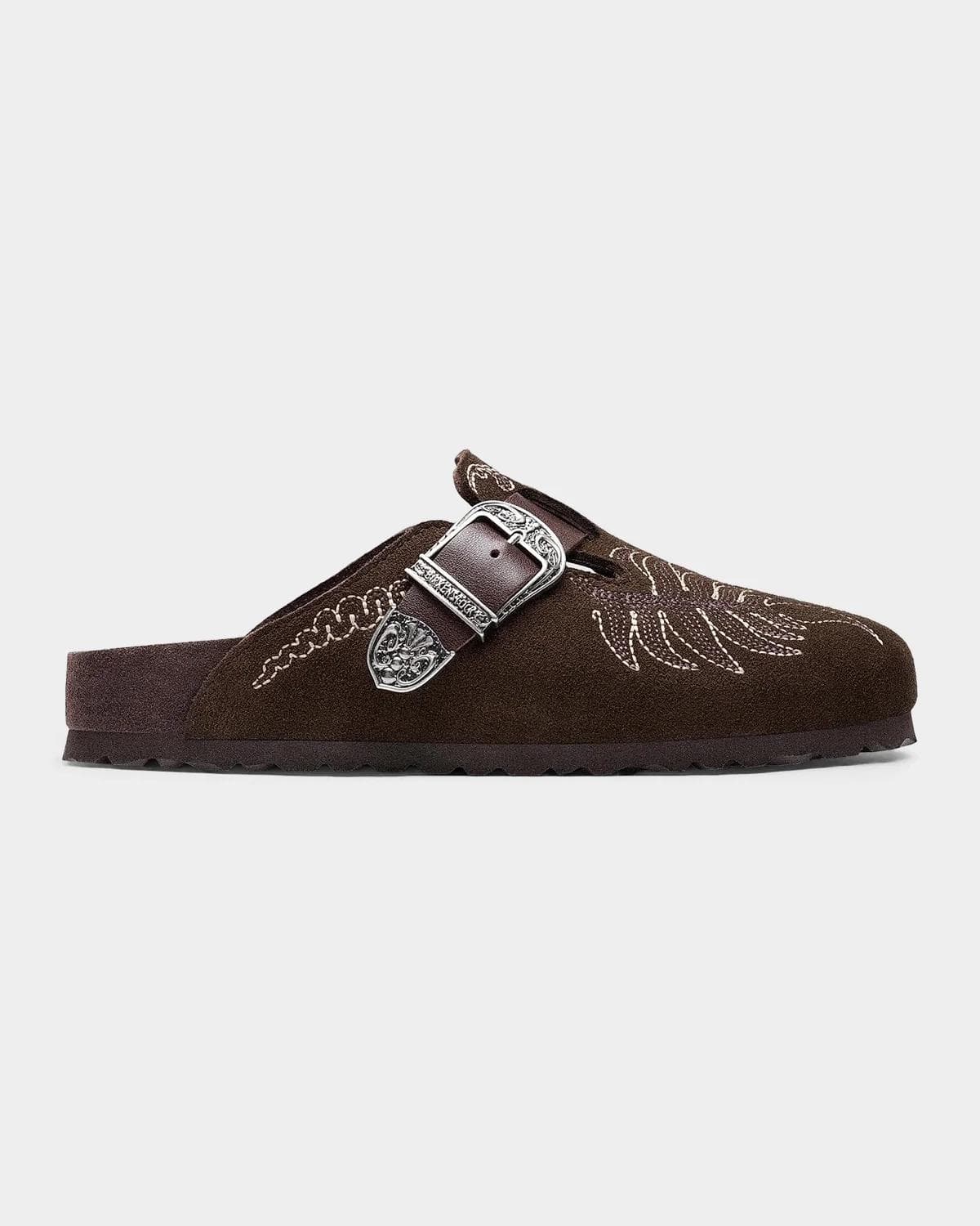 Etro x Birkenstock Boston Embroidered Suede Clogs