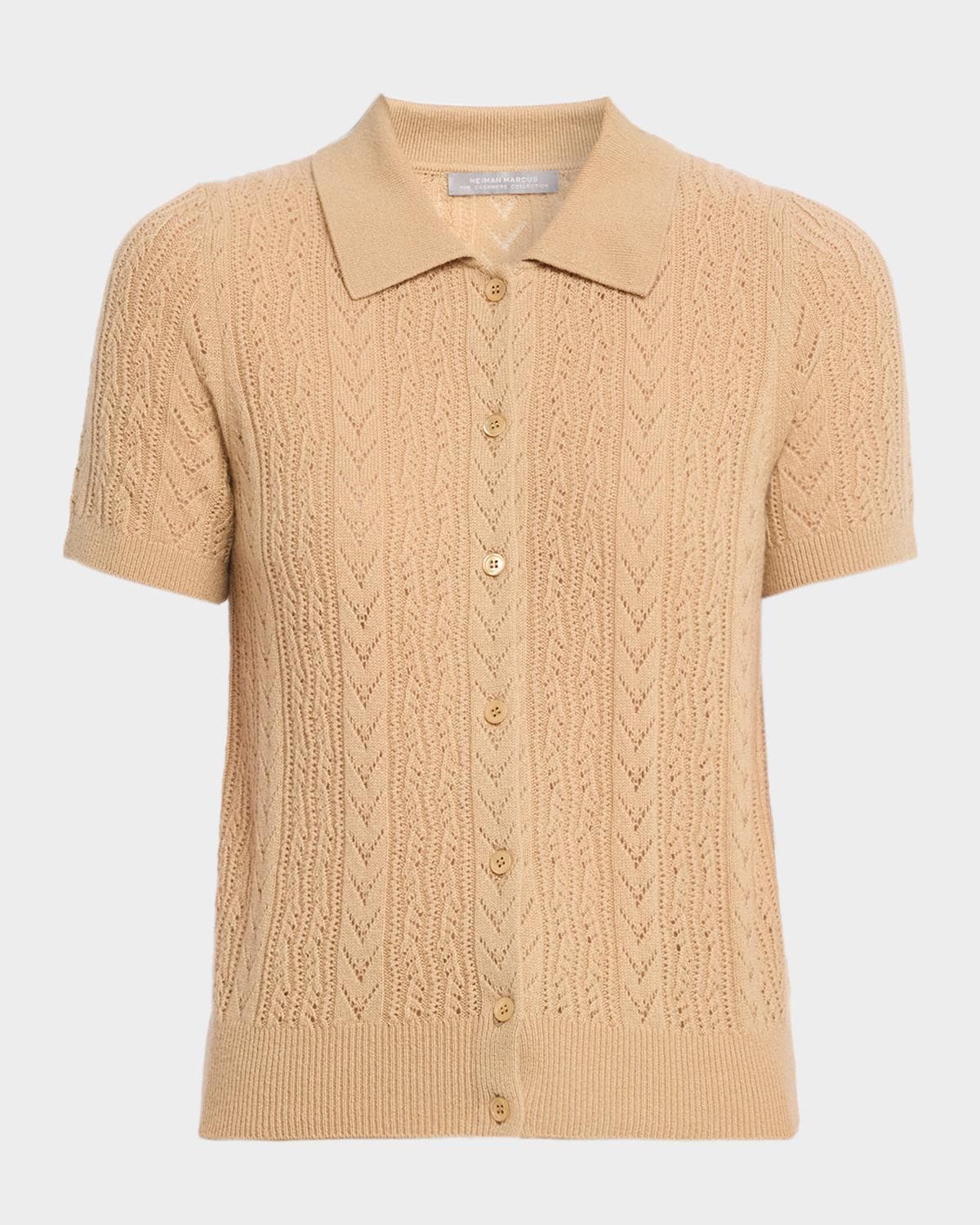 Neiman Marcus Cashmere Collection Pointelle-Knit Cashmere Polo