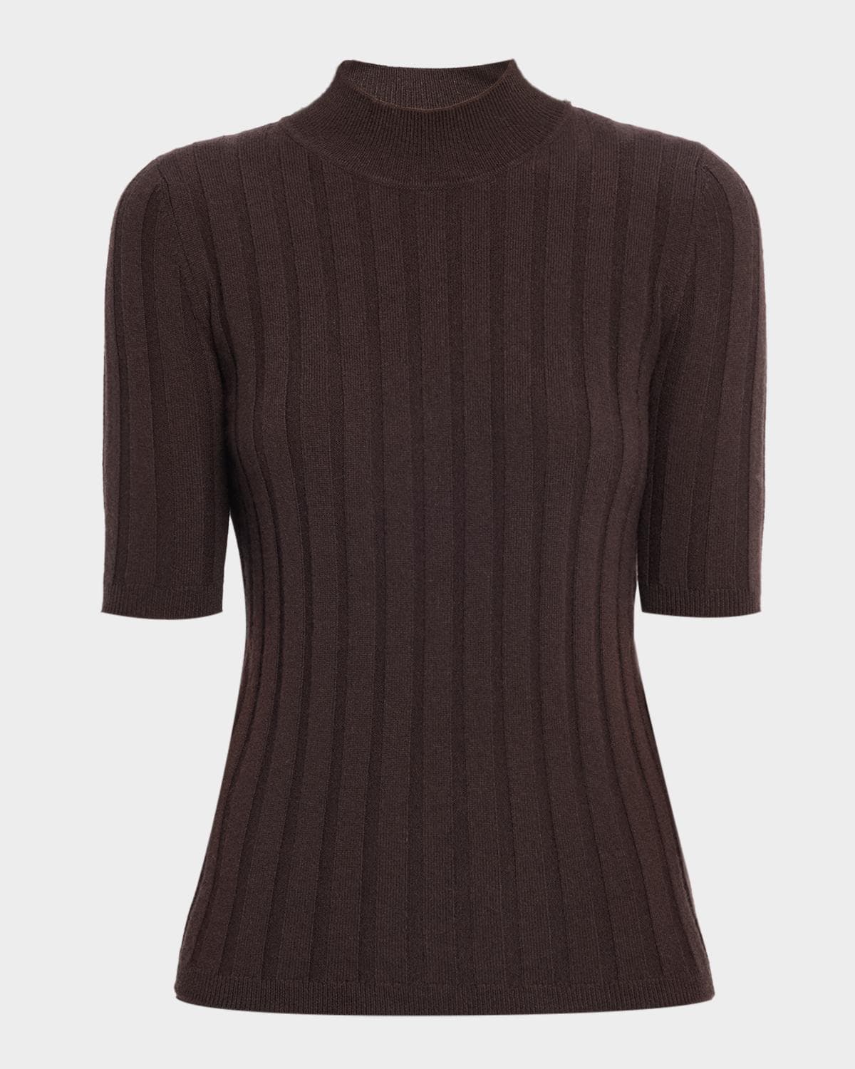 Neiman Marcus Ribbed Cashmere Elbow-Sleeve Sweater