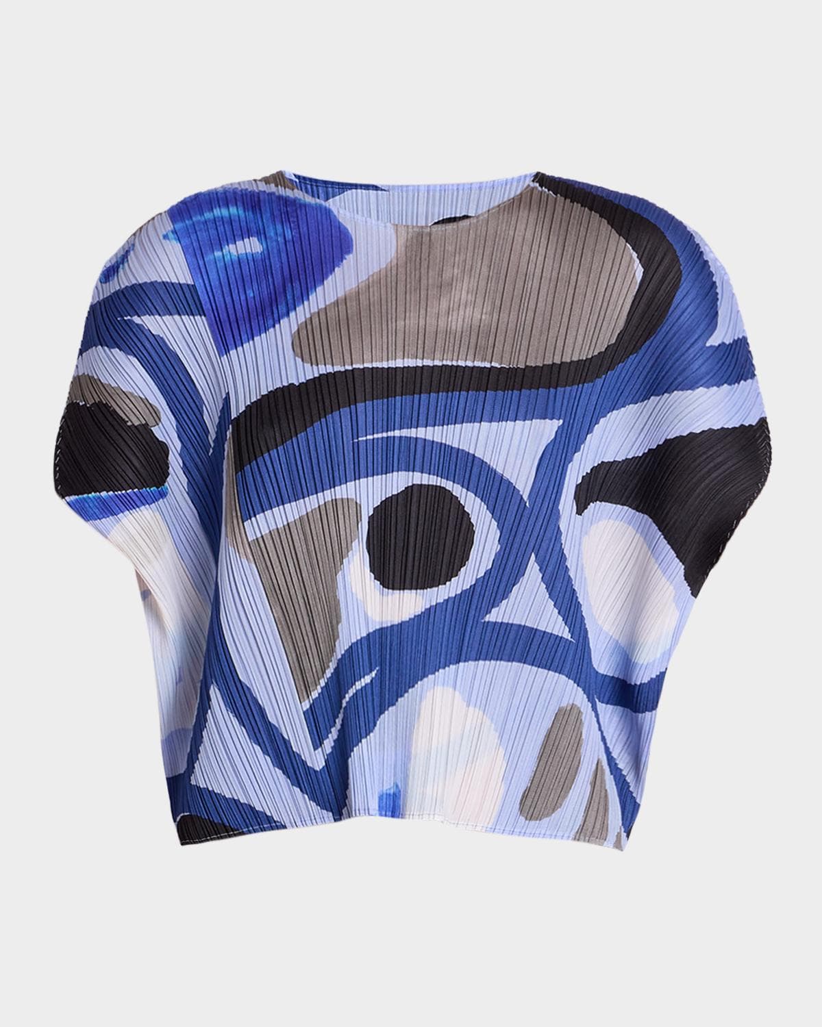 Issey Miyake Roll Printed Plisse Short-Sleeve Top