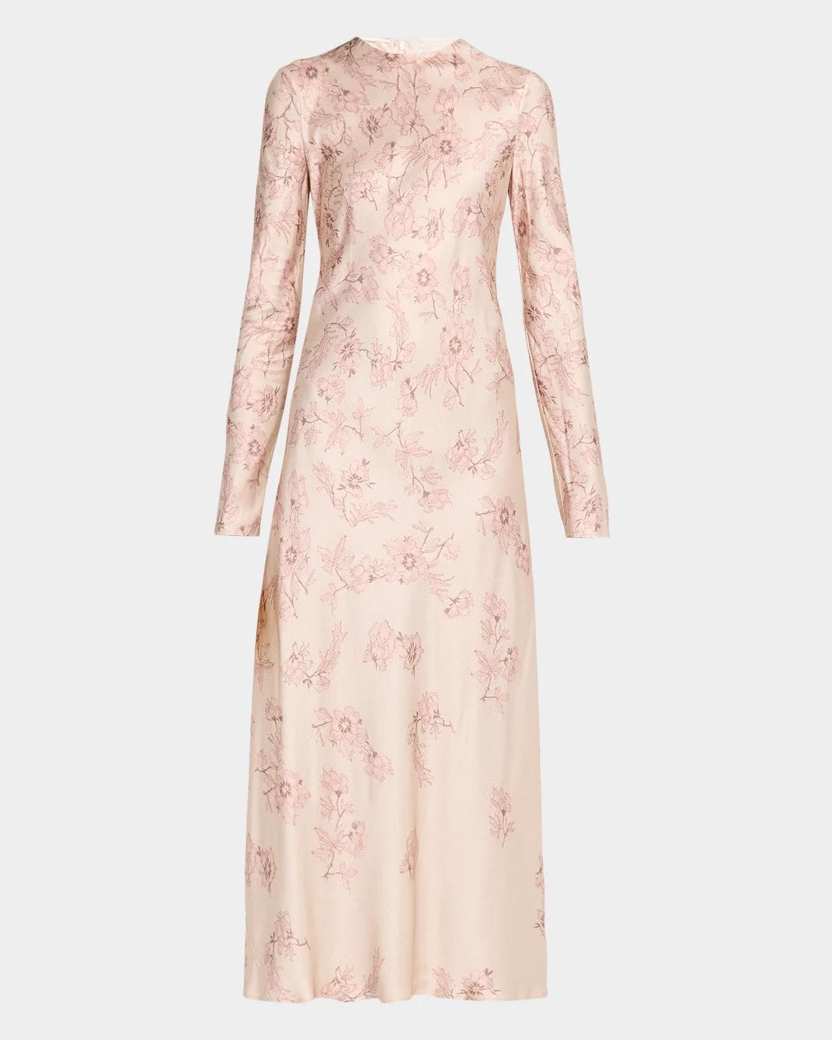 Alberta Ferretti Degrade Floral-Print Satin Long-Sleeve Ankle Dress