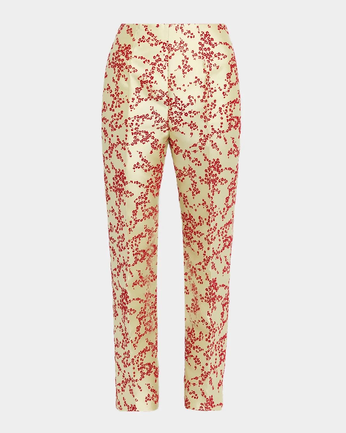 Alberta Ferretti Radzmir Flocked Silk Straight-Leg Crop Pants