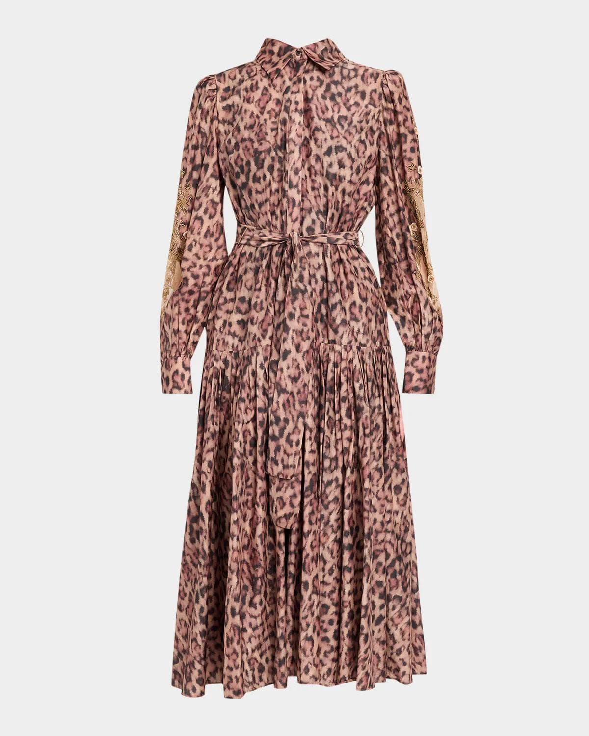 Kobi Halperin Jordy Beaded Animal-Print Midi Dress