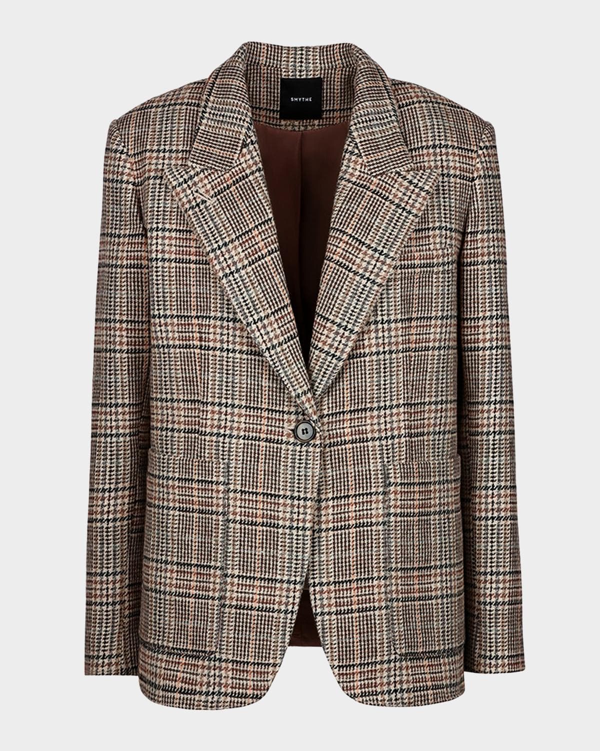 Smythe Patch Pocket Houndstooth Plaid Single-Breasted Blazer