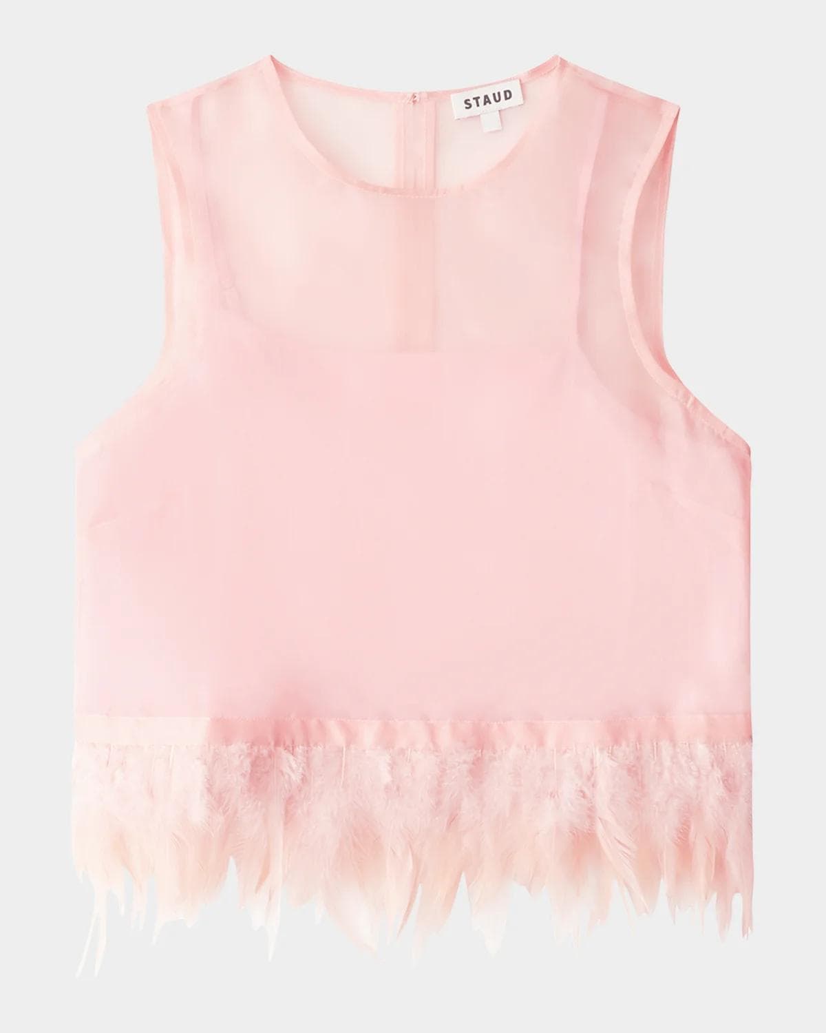 STAUD Avi Silk Feather-Trim Top