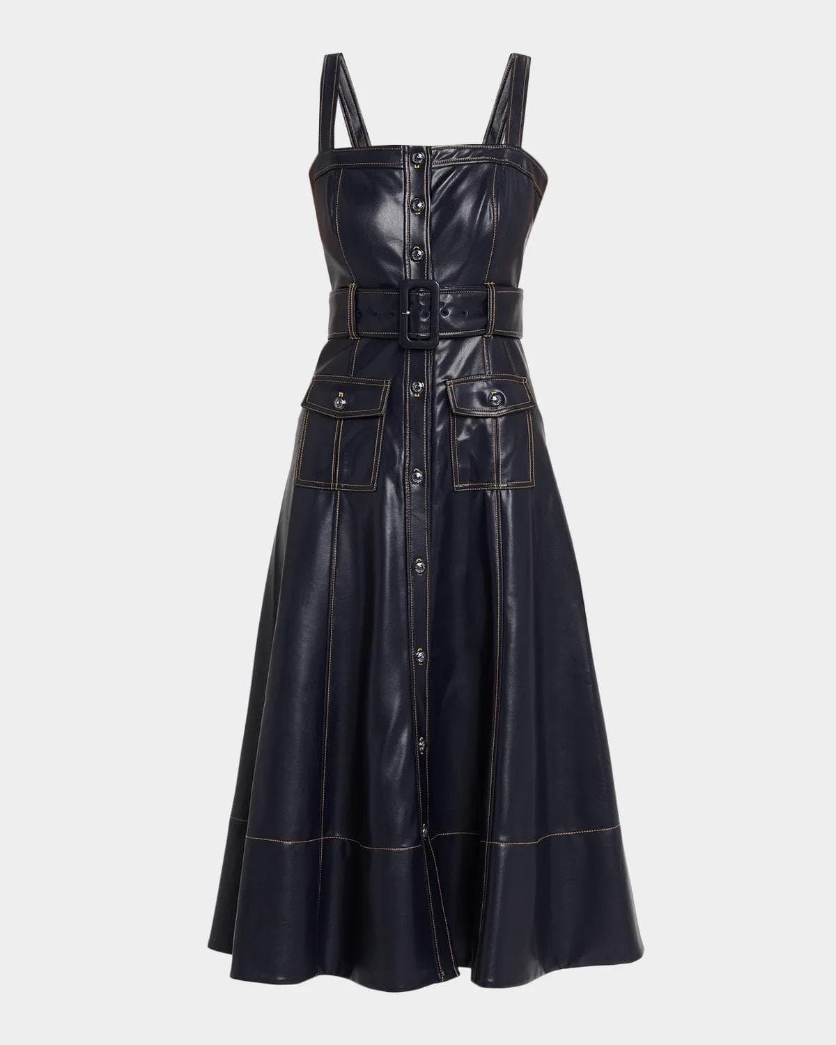 Cinq à Sept Veena Belted Vegan Leather Midi Dress