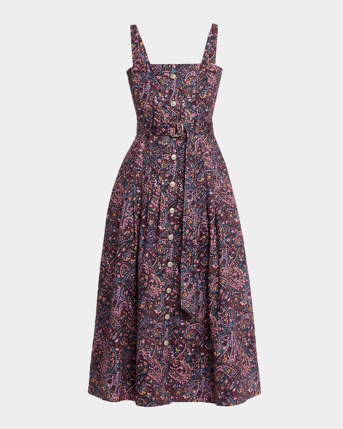 Cinq à Sept Branwen Belted Paisley Denim Midi Dress