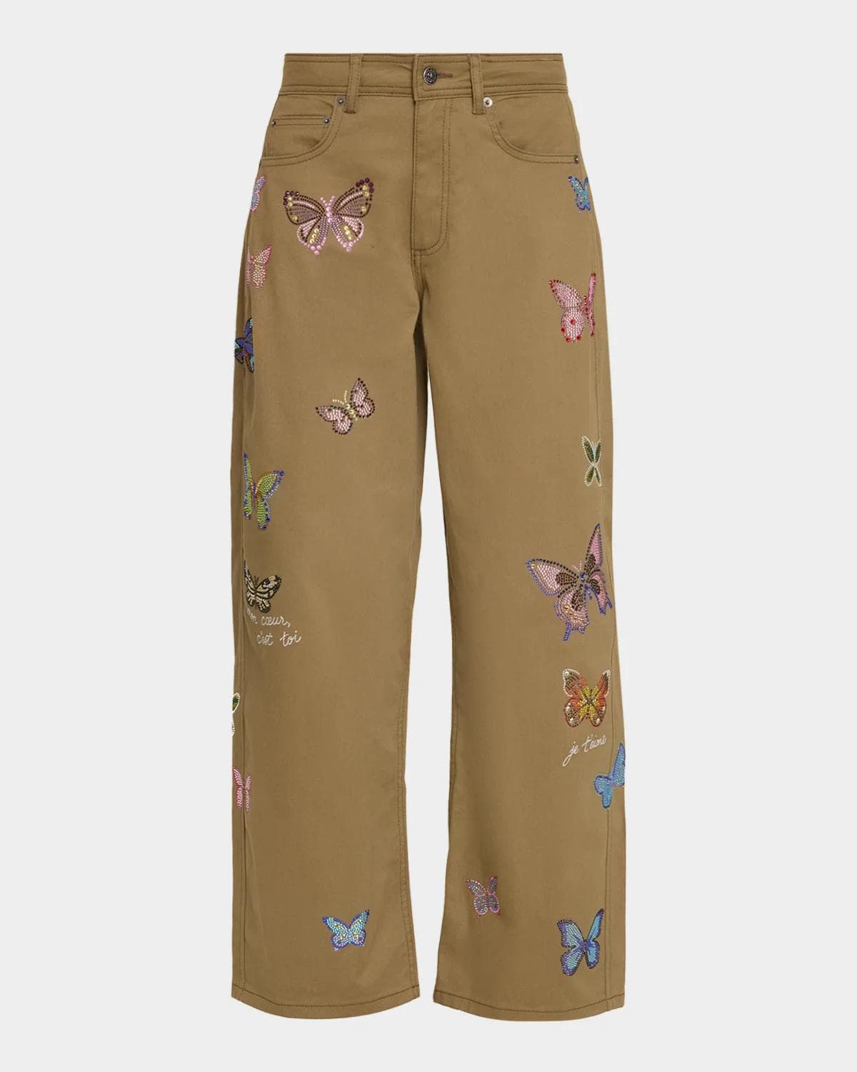 Cinq à Sept Heatset Butterfly Strass Straight-Leg Pants