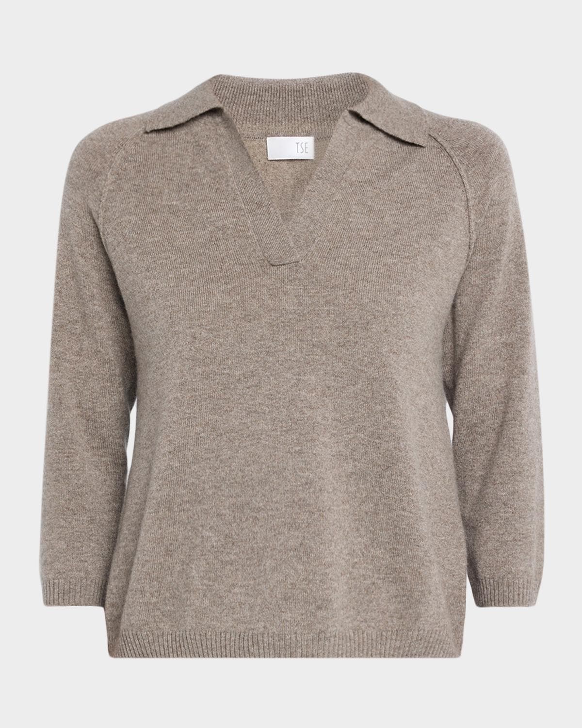 TSE Cashmere Cashmere 3/4-Sleeve Polo Sweater