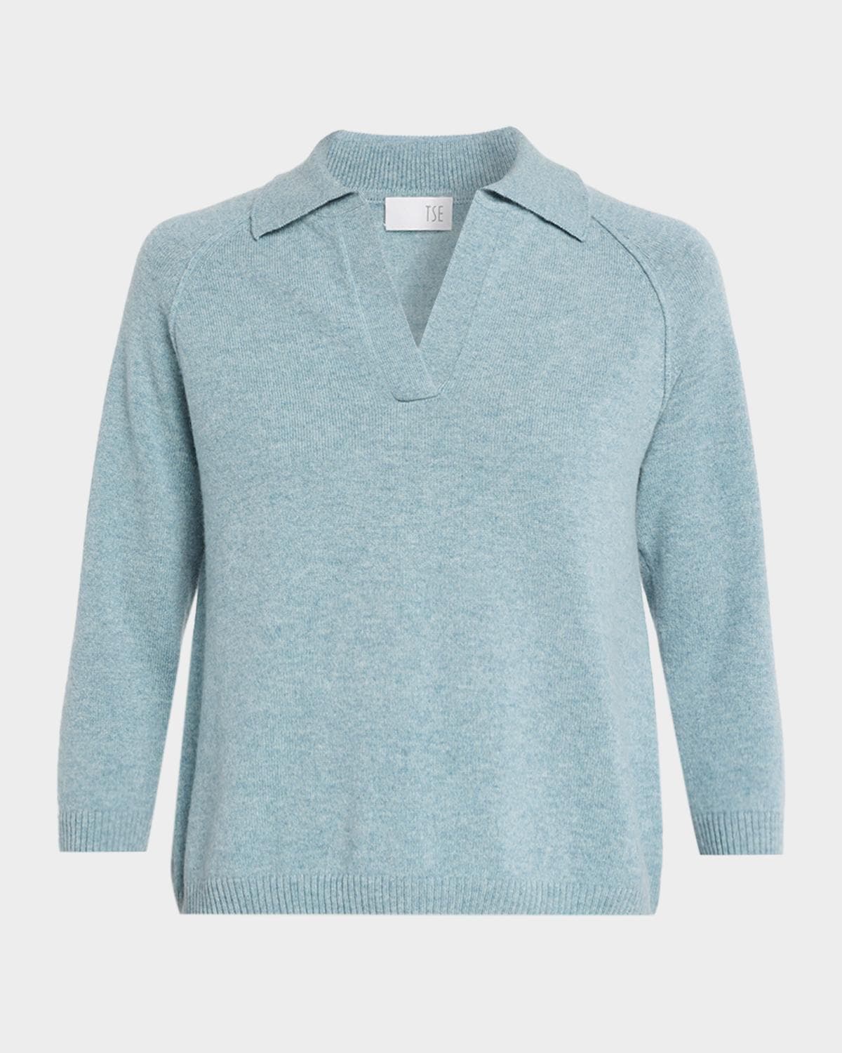 TSE Cashmere Cashmere 3/4-Sleeve Polo Sweater