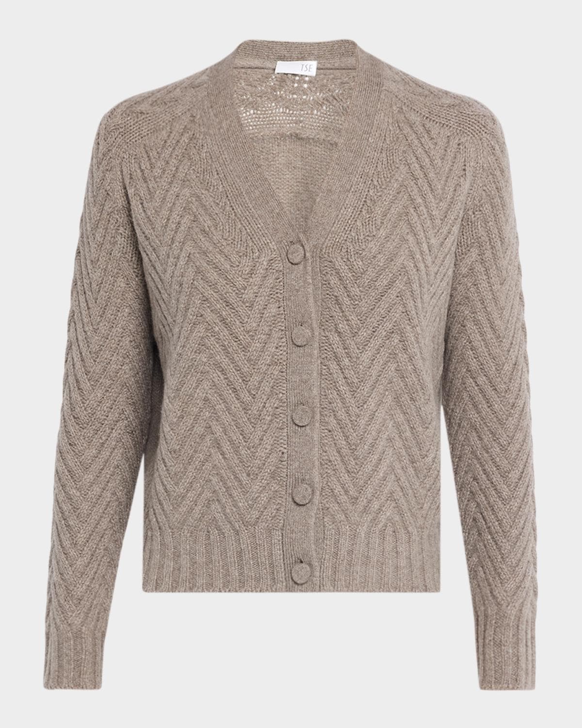 TSE Cashmere Cashmere Chevron-Stitch Cardigan