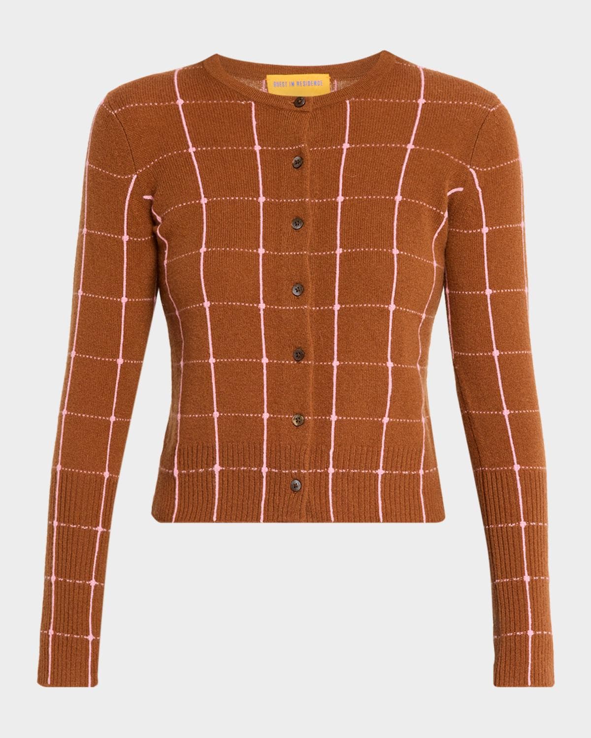 Guest in Residence Jane Windowpane Cashmere Crewneck Cardigan