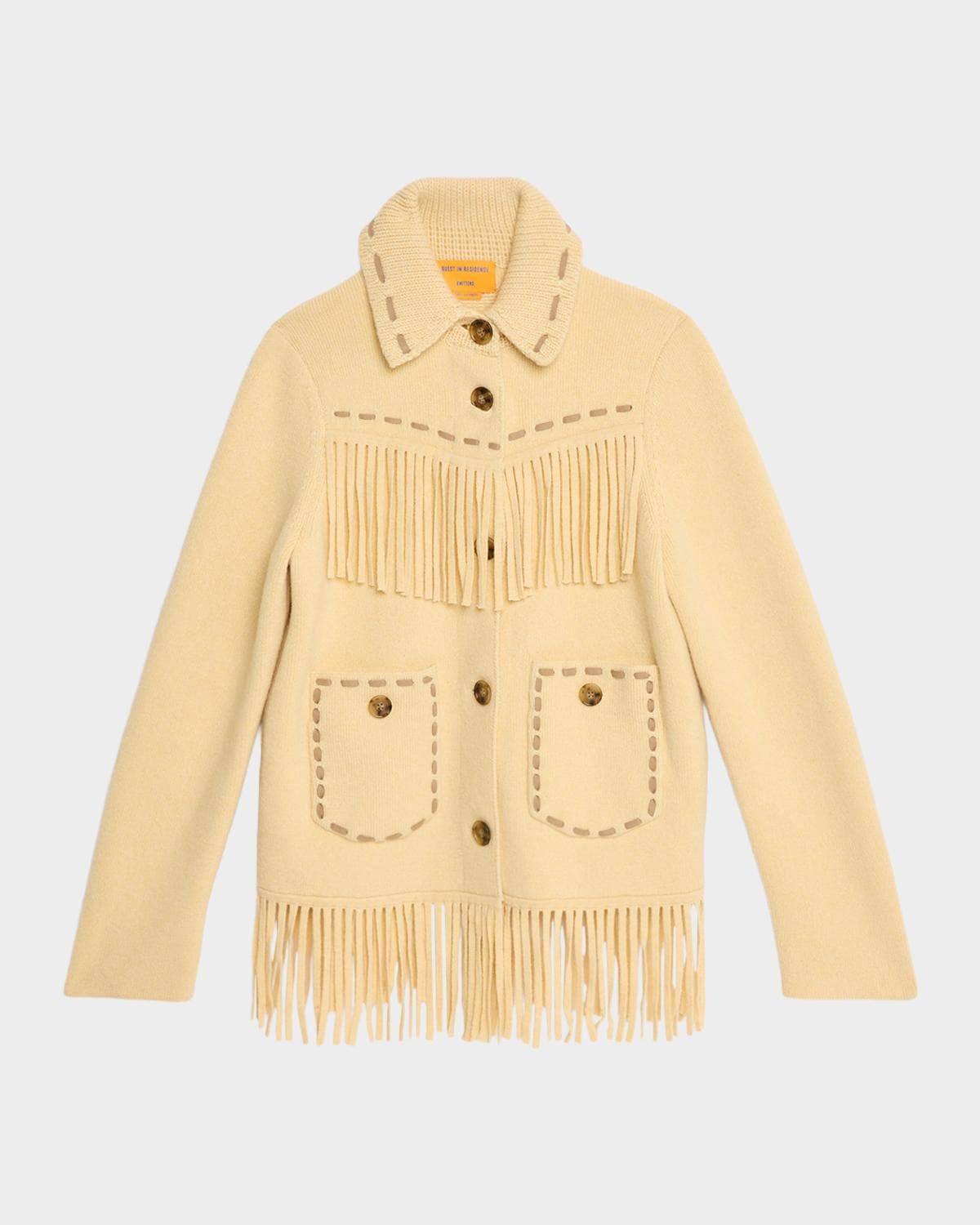 Guest in Residence Western Fringe Cashmere-Wool Knit Jacket
