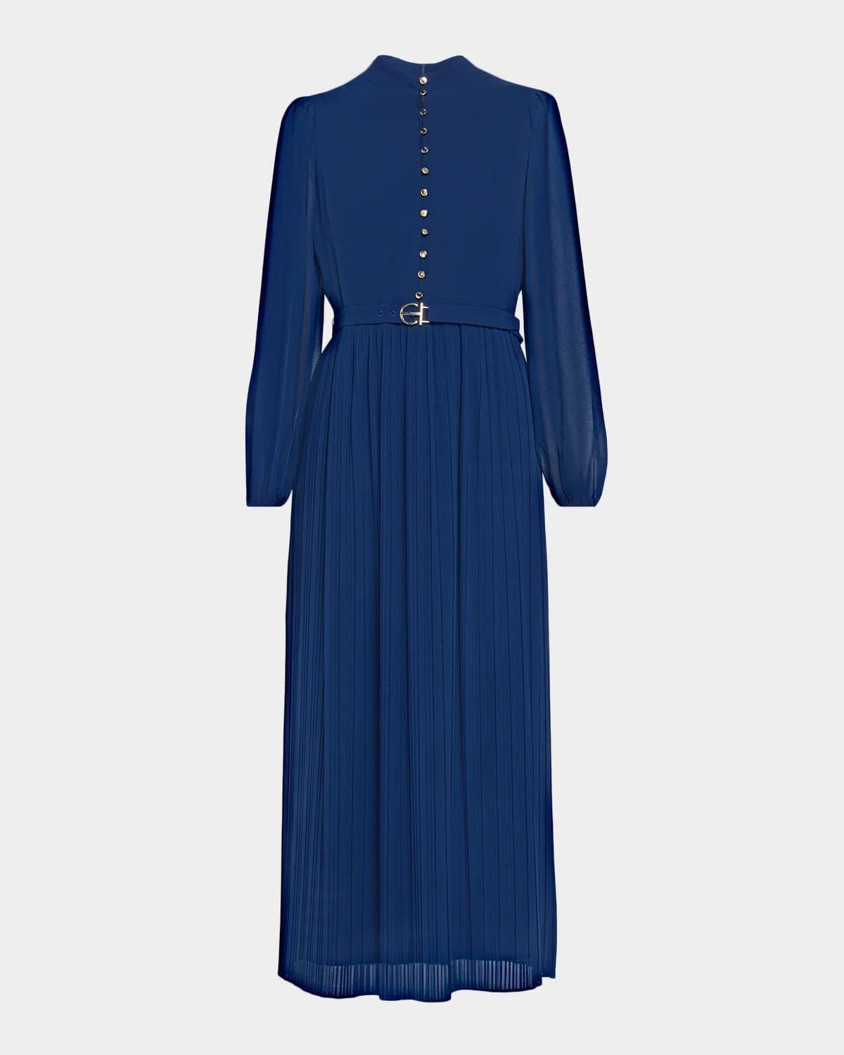 Elie Tahari Adira Pleated A-Line Belted Midi-Dress