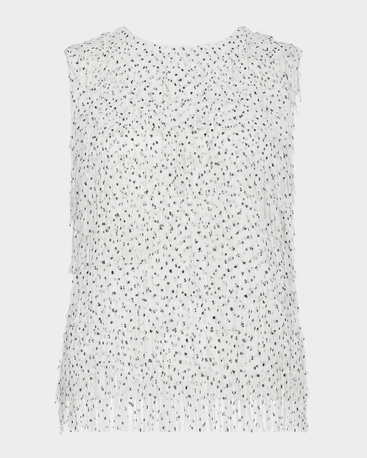 Milly Royce Sleeveless Fringe Polka Dot Blouse