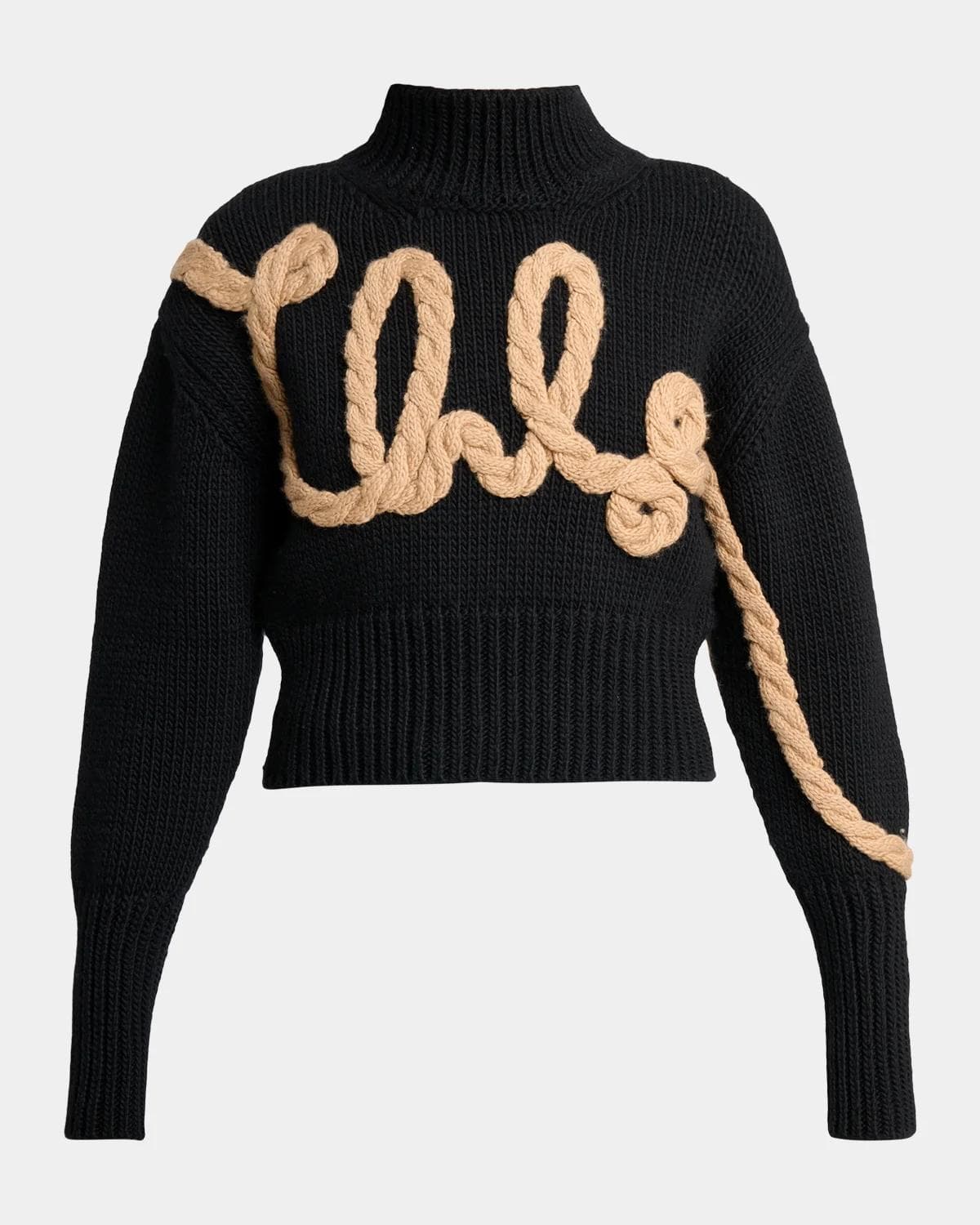 Chloe Contrast-Knit Logo Appliqué Wool Sweater