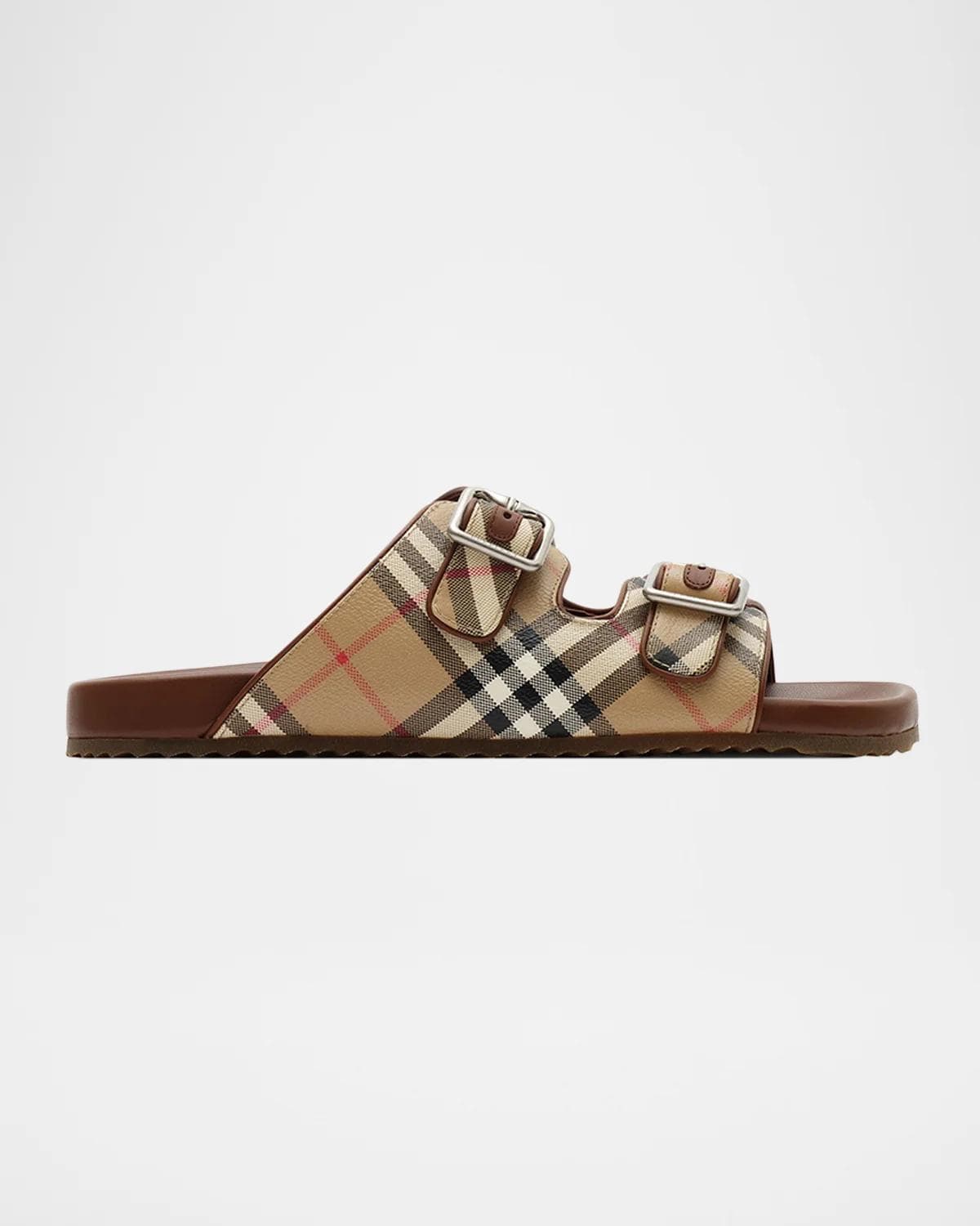 Burberry Men's Urchin Check and Leather B-Buckle Sandals